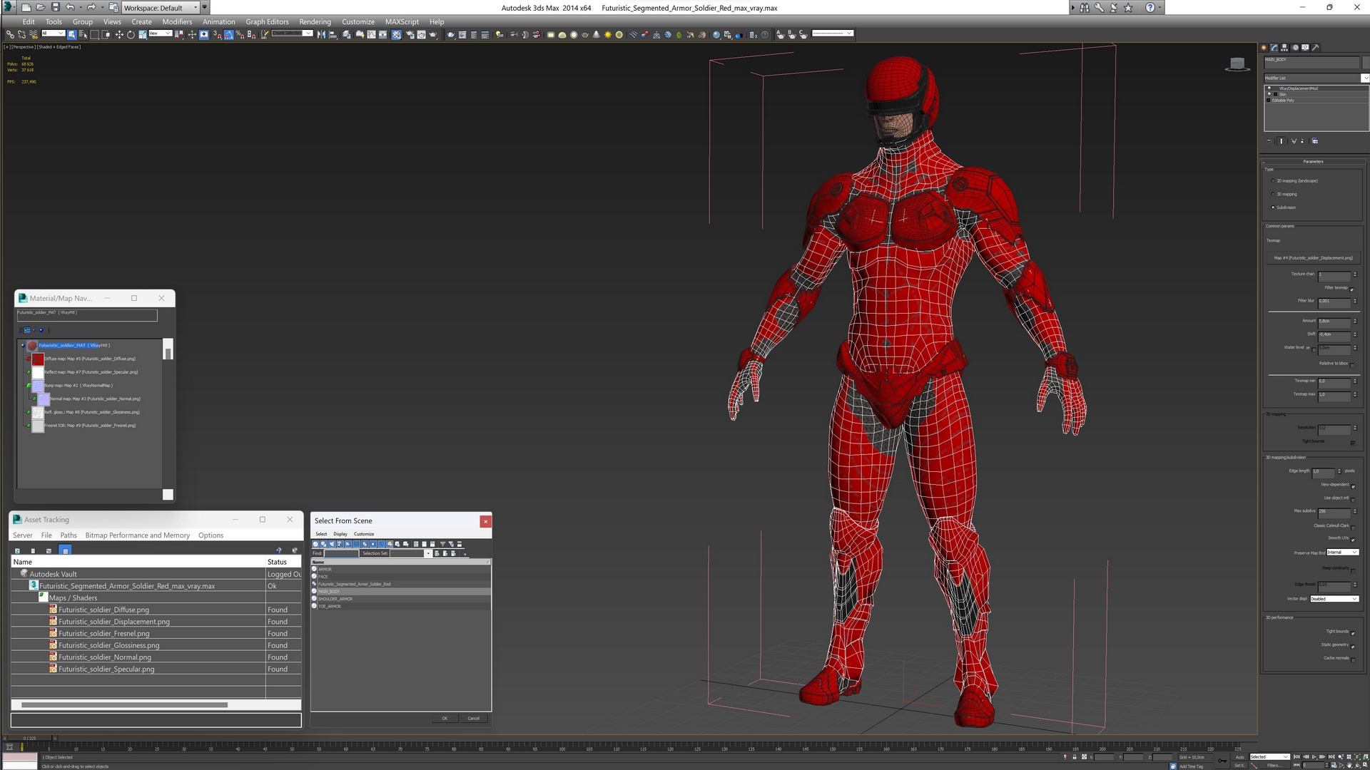 3D Futuristic Segmented Armor Soldier Red model