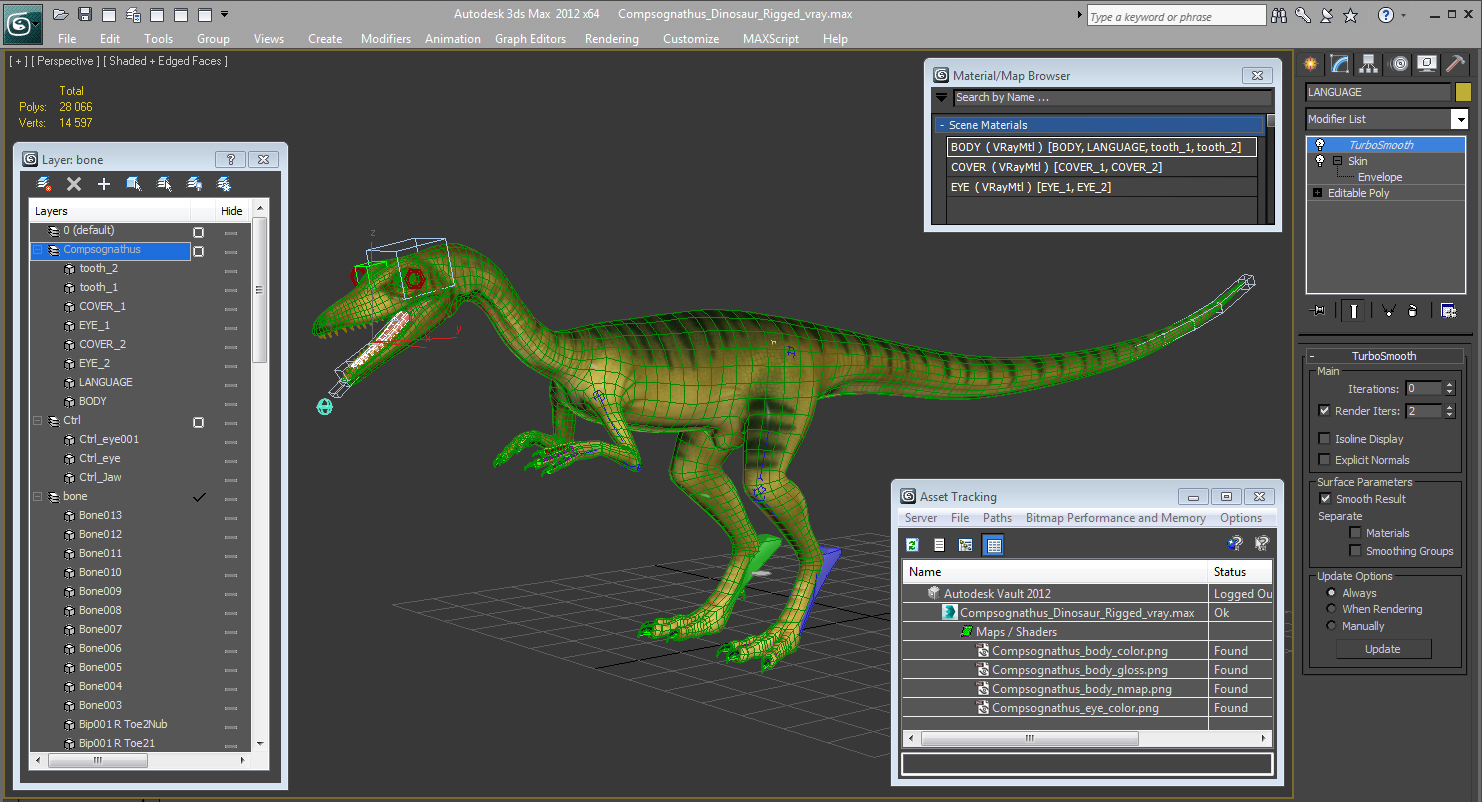 Compsognathus Dinosaur Rigged 3D model