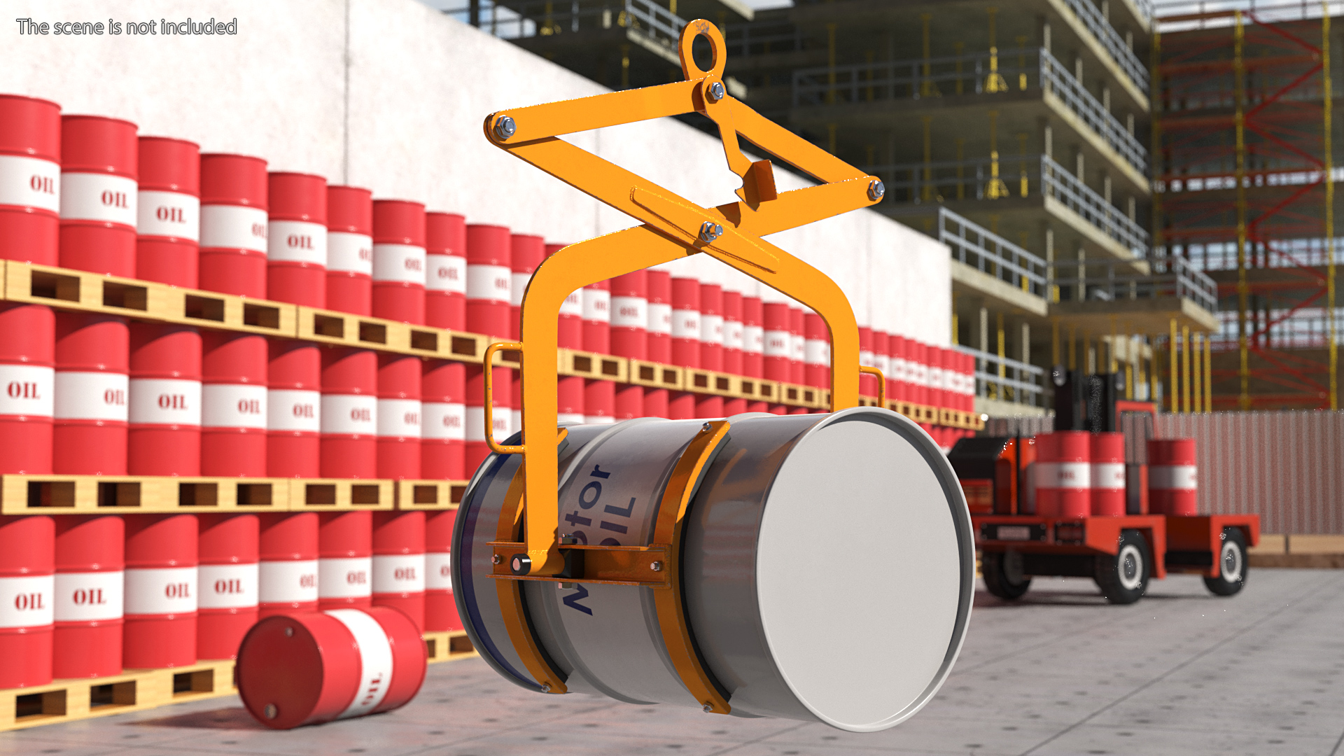 Crane Mounted Drum Lifter and Rotator with Barrel 3D model