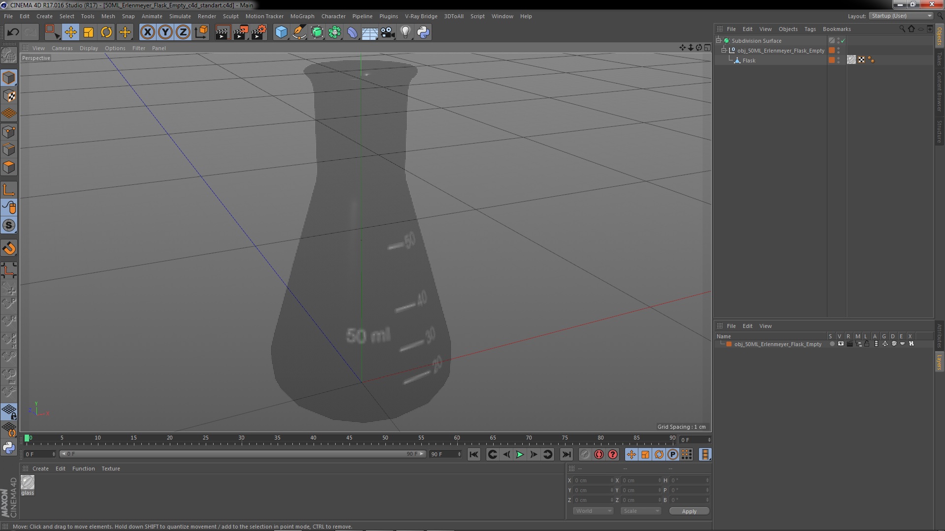 50ML Erlenmeyer Flask Empty 3D