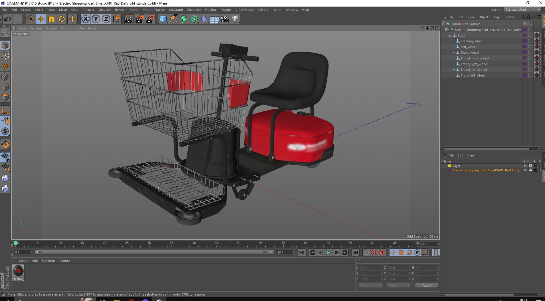 Electric Shopping Cart SmartKART Red Dirty 3D