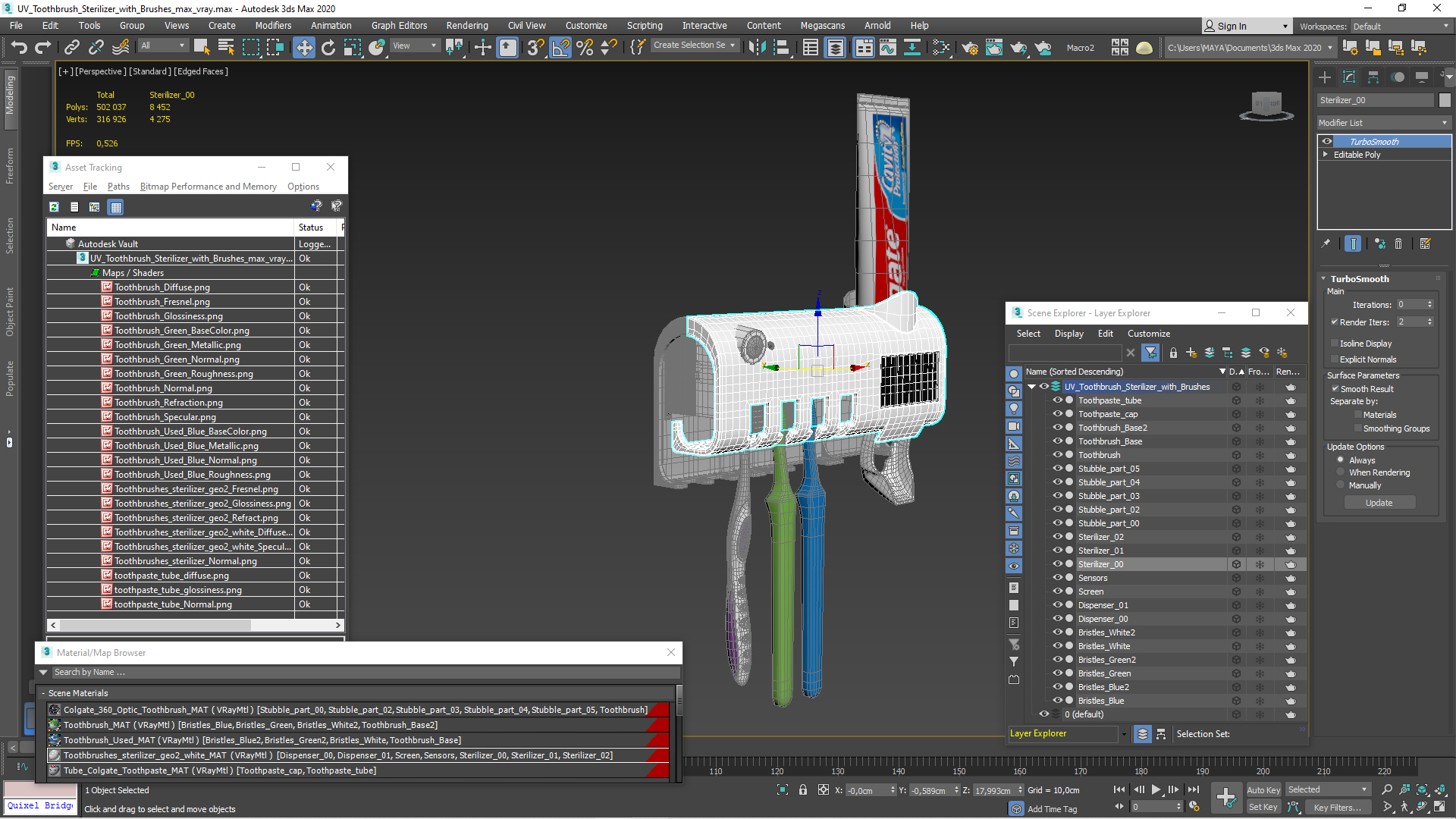 UV Toothbrush Sterilizer with Brushes 3D