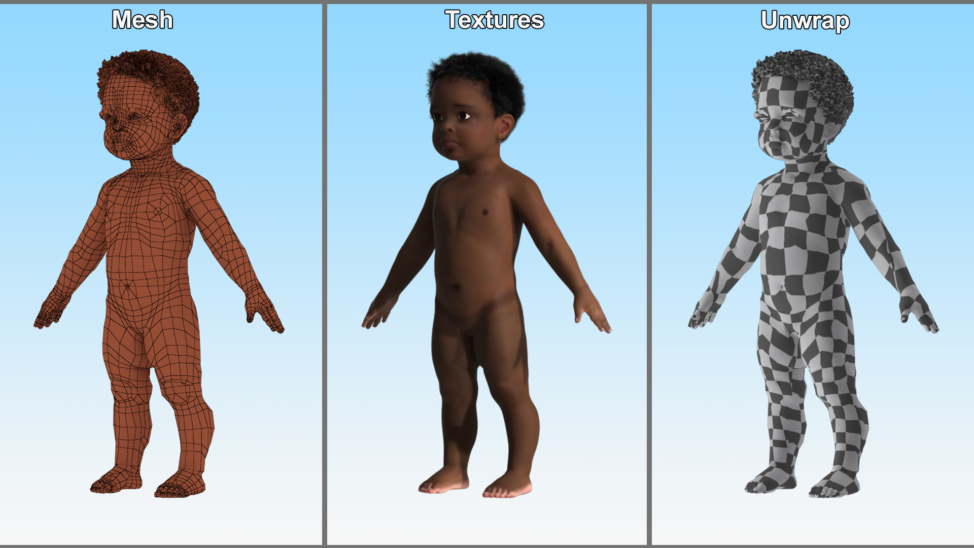 Little Dark Skin Boy Rigged 3D