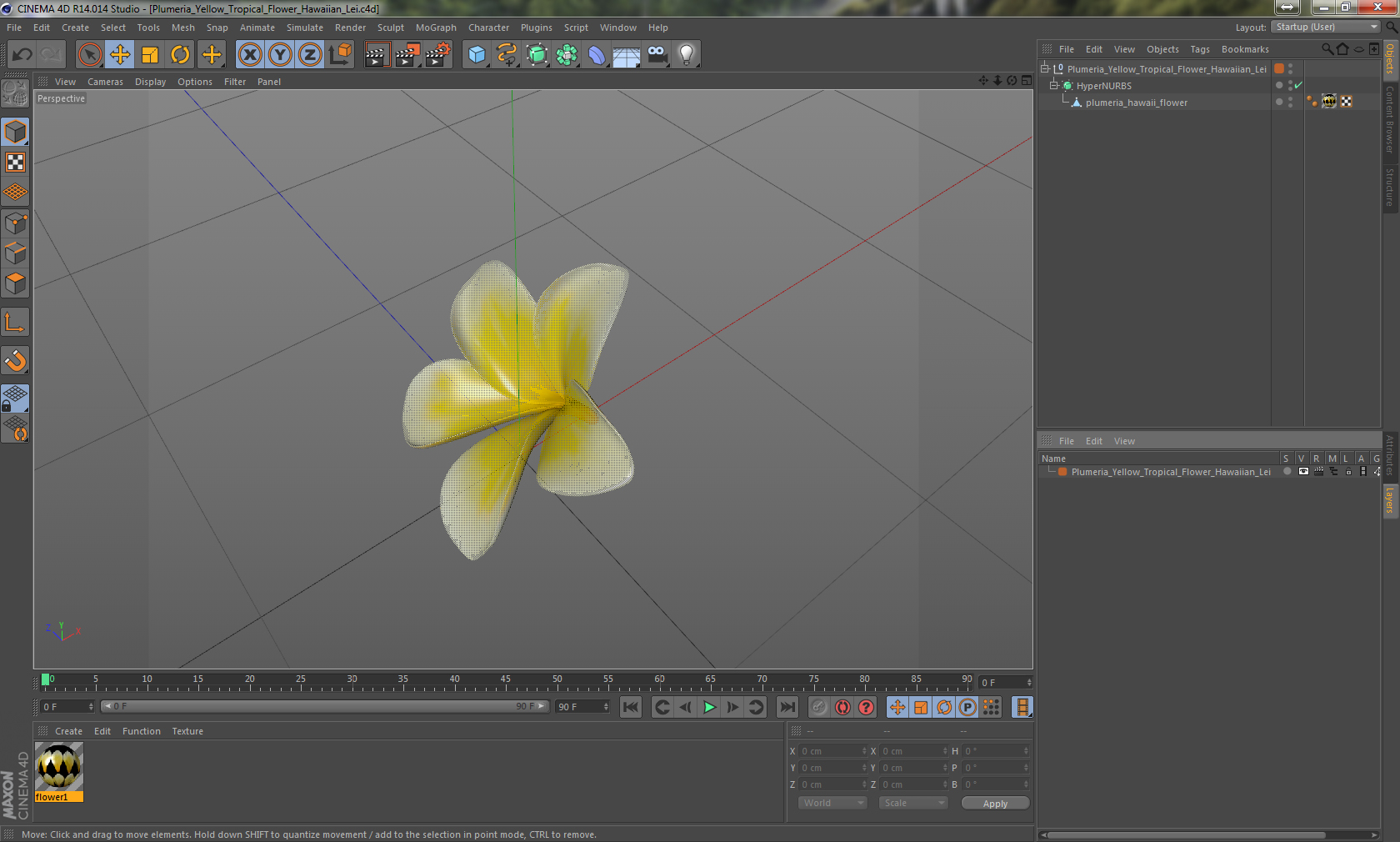 Plumeria Yellow Tropical Flower Hawaiian Lei 3D model