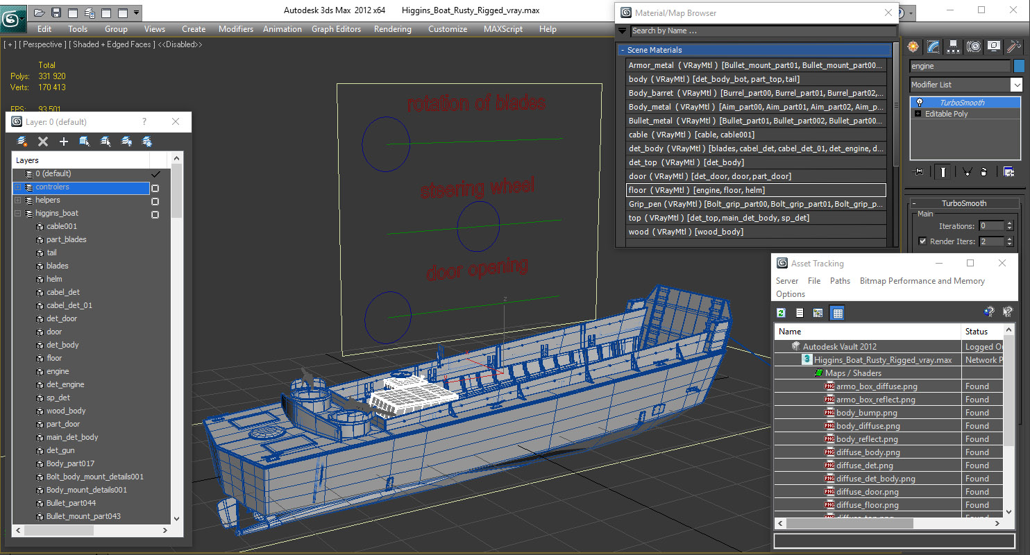 3D model Higgins Boat Rusty Rigged