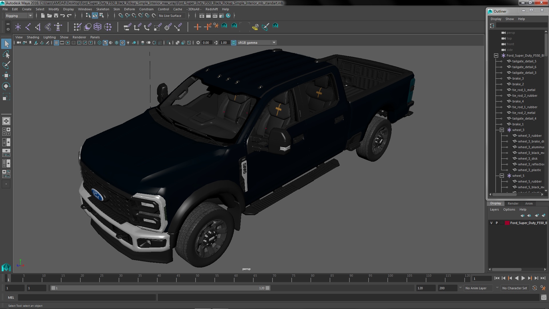 Ford Super Duty F550 Black Pickup Simple Interior 3D model