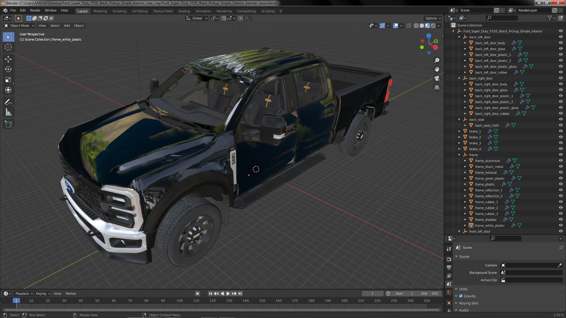 Ford Super Duty F550 Black Pickup Simple Interior 3D model