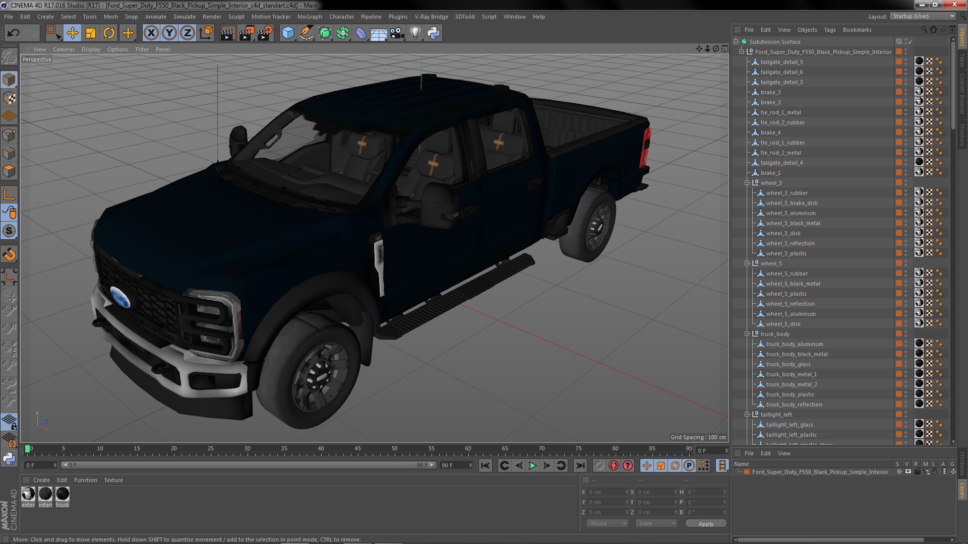 Ford Super Duty F550 Black Pickup Simple Interior 3D model