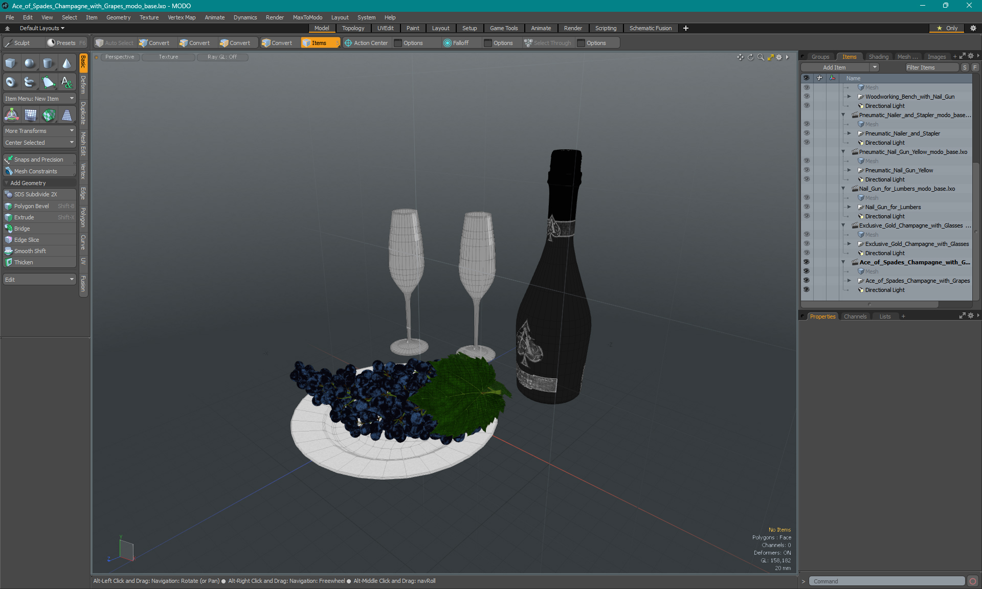 3D model Ace of Spades Champagne with Grapes