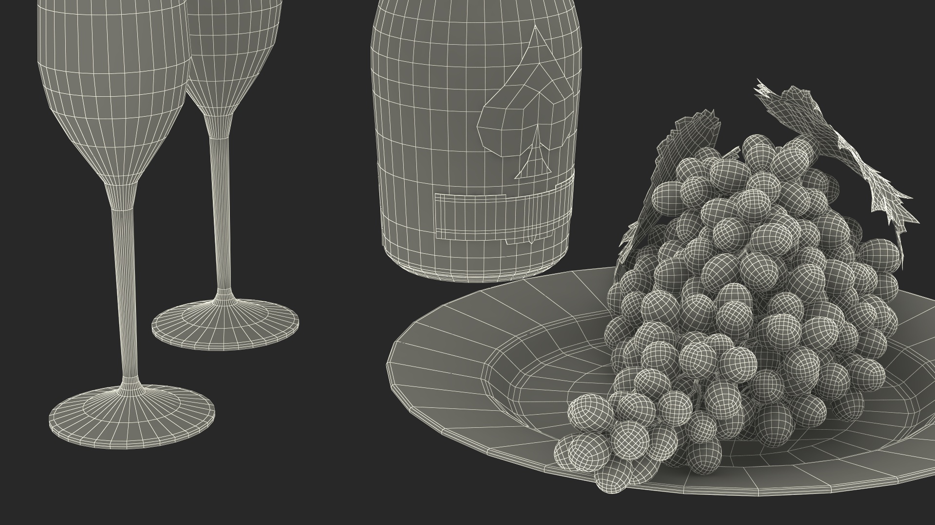 3D model Ace of Spades Champagne with Grapes