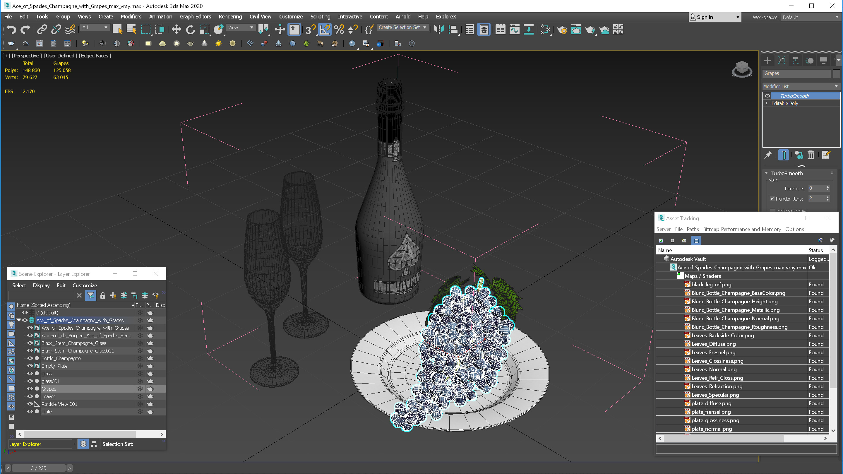 3D model Ace of Spades Champagne with Grapes