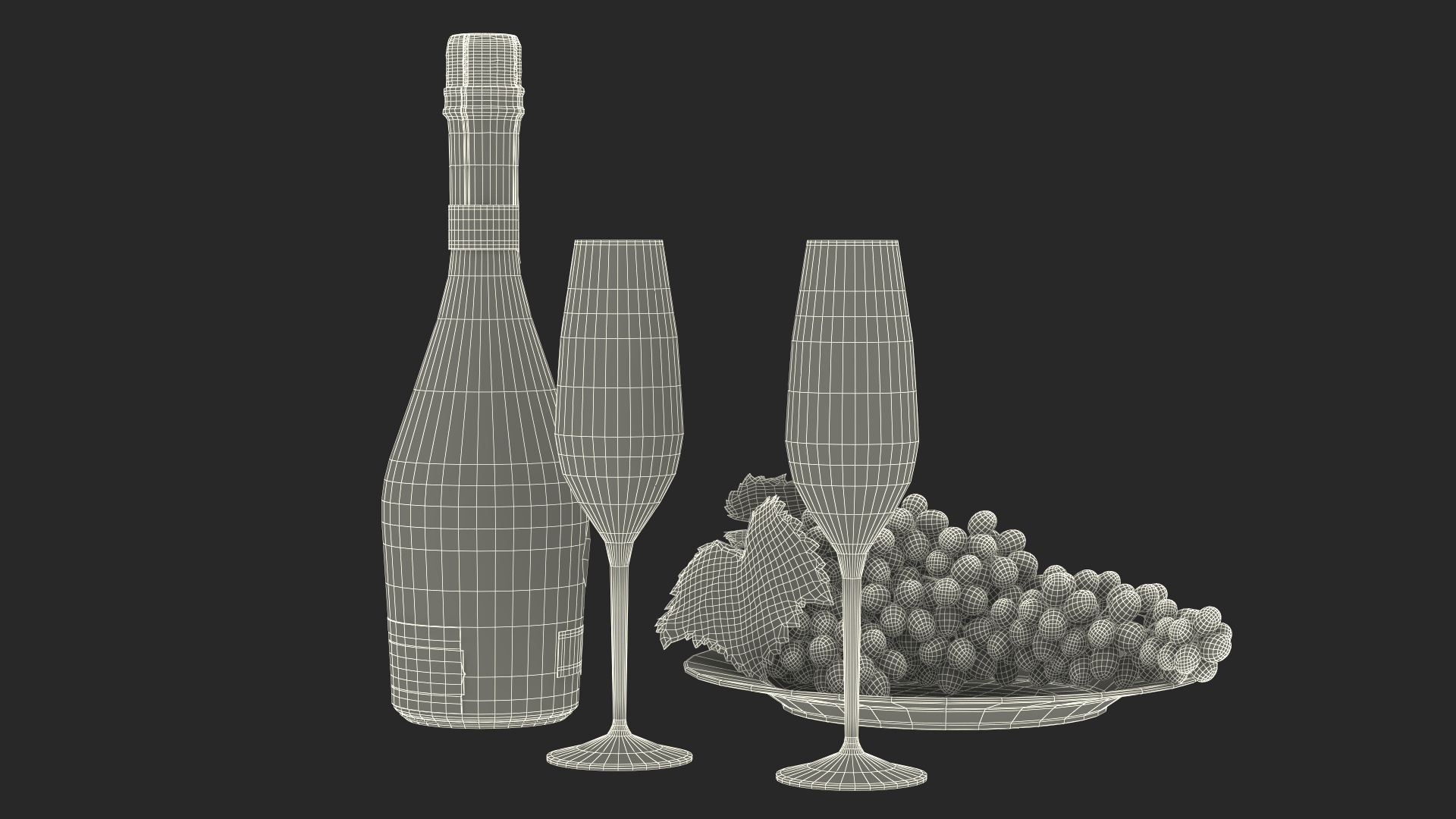 3D model Ace of Spades Champagne with Grapes