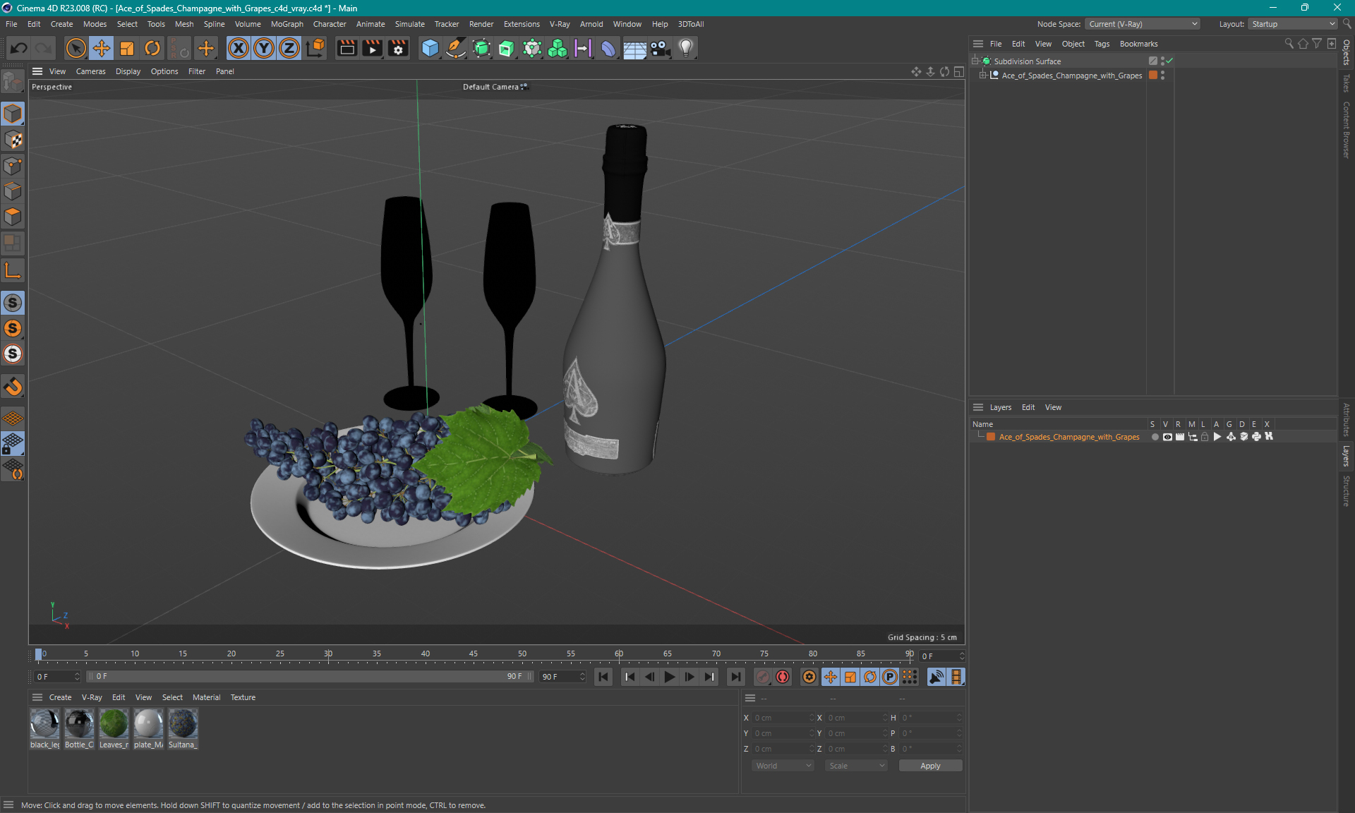 3D model Ace of Spades Champagne with Grapes