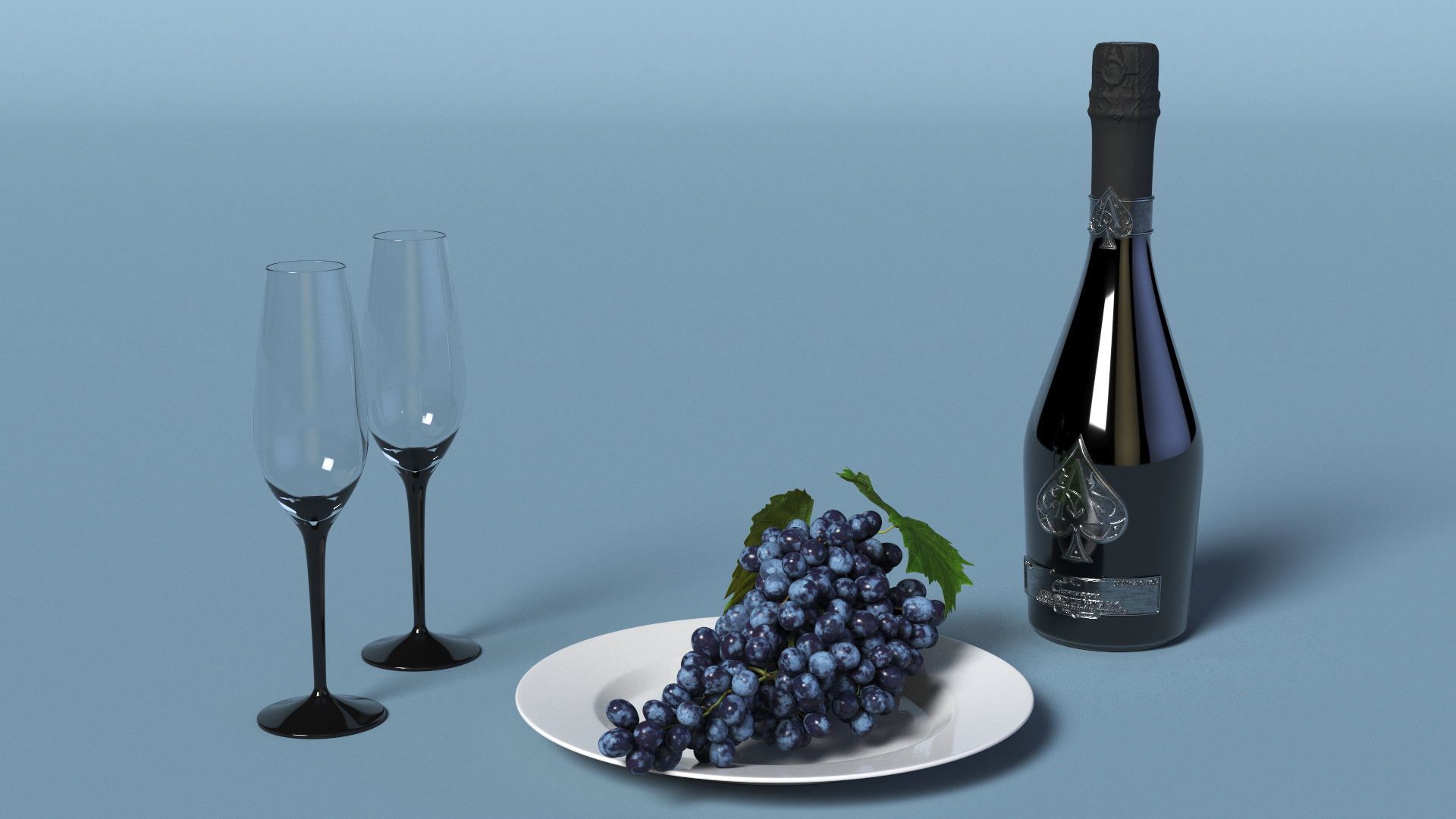 3D model Ace of Spades Champagne with Grapes