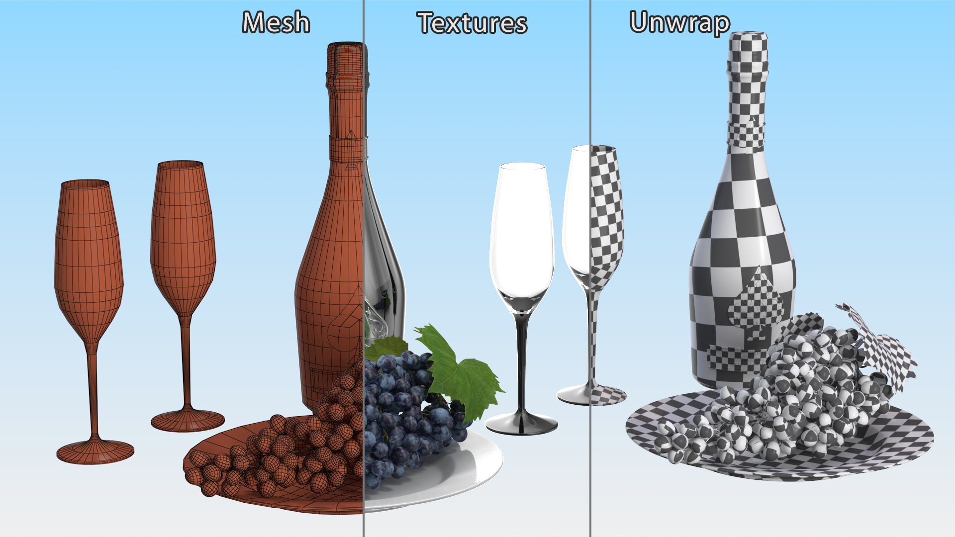 3D model Ace of Spades Champagne with Grapes