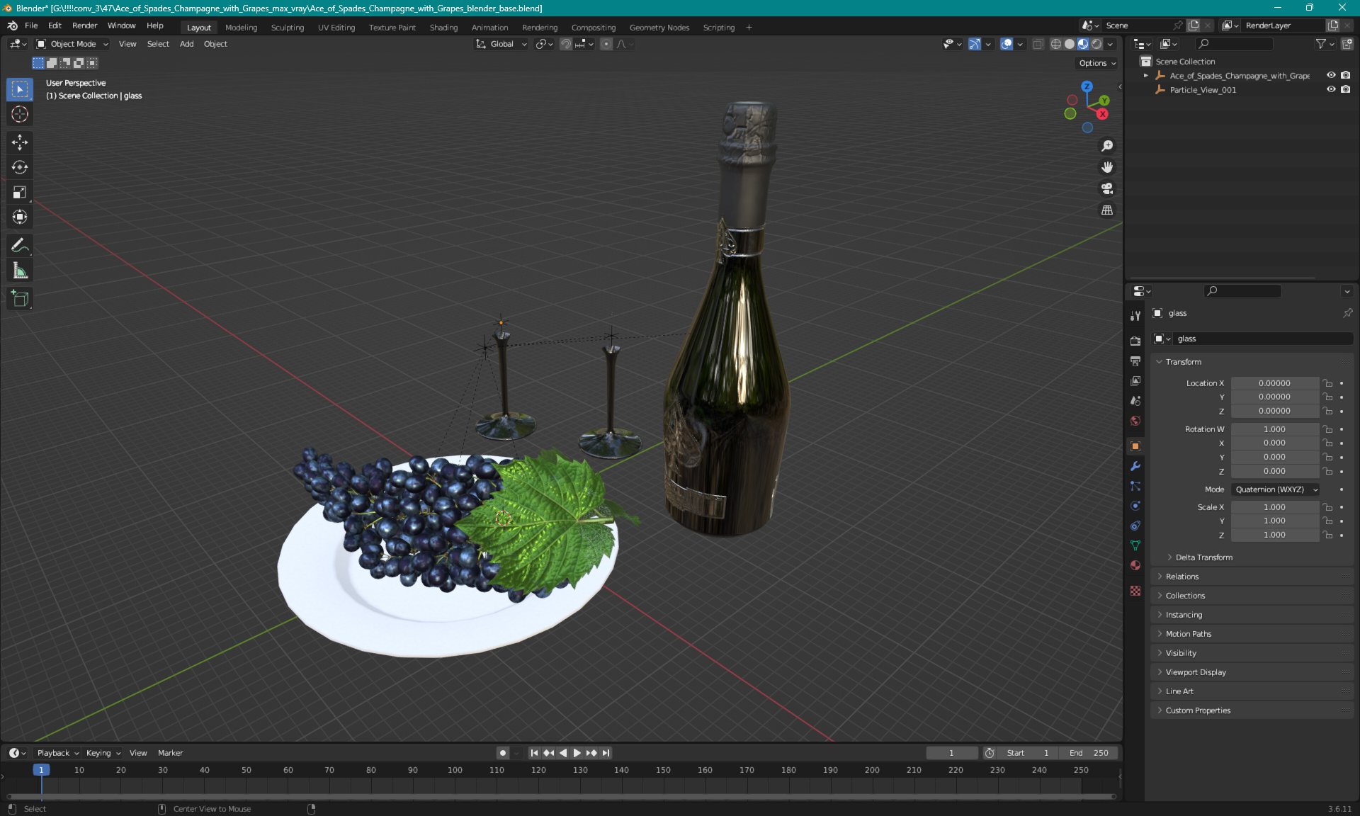 3D model Ace of Spades Champagne with Grapes