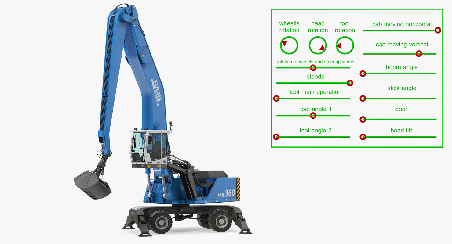 Grab Loader Terex Fuchs MHL360 Rigged 3D