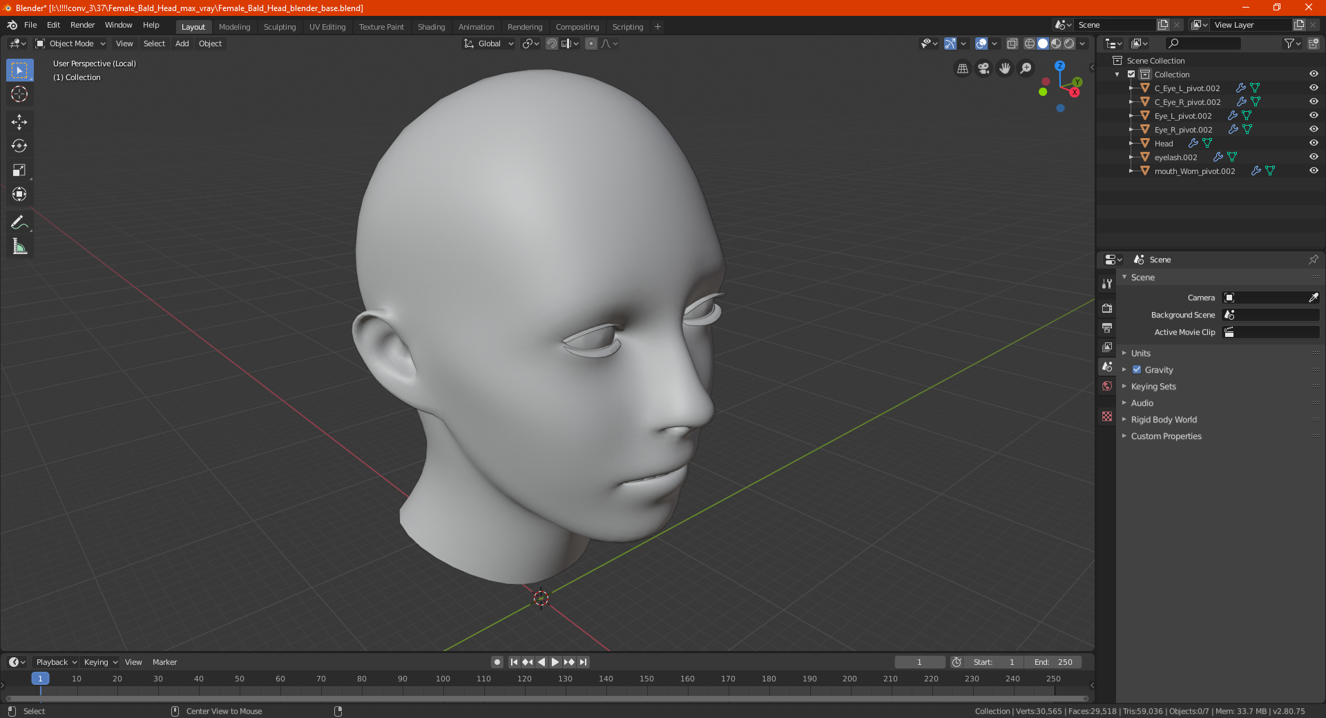 3D Female Bald Head