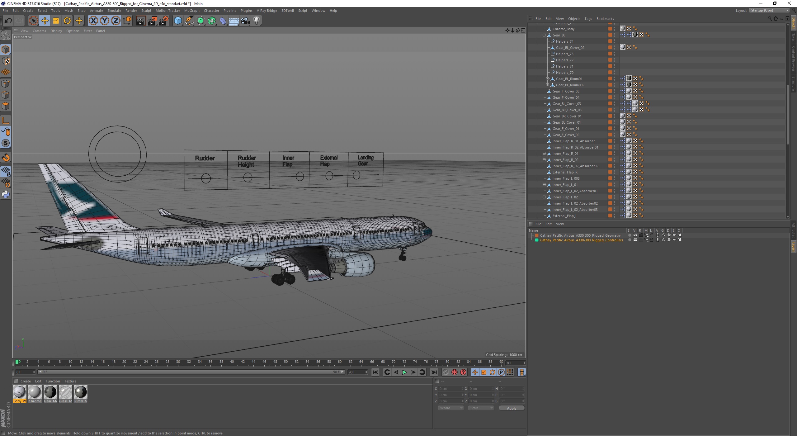 3D Cathay Pacific Airbus A330-300 Rigged for Cinema 4D