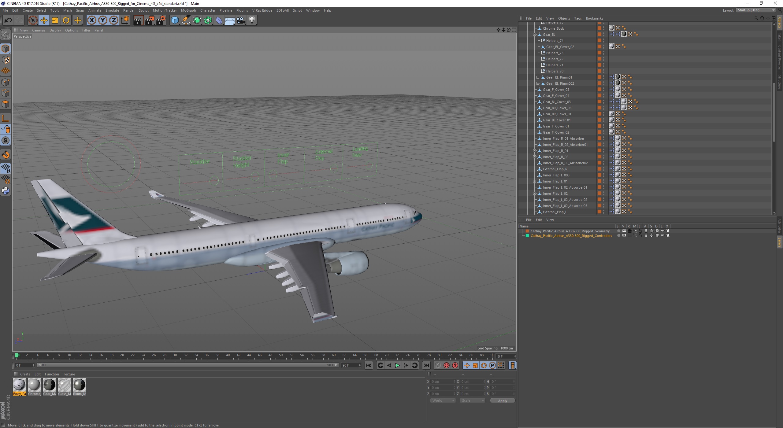 3D Cathay Pacific Airbus A330-300 Rigged for Cinema 4D