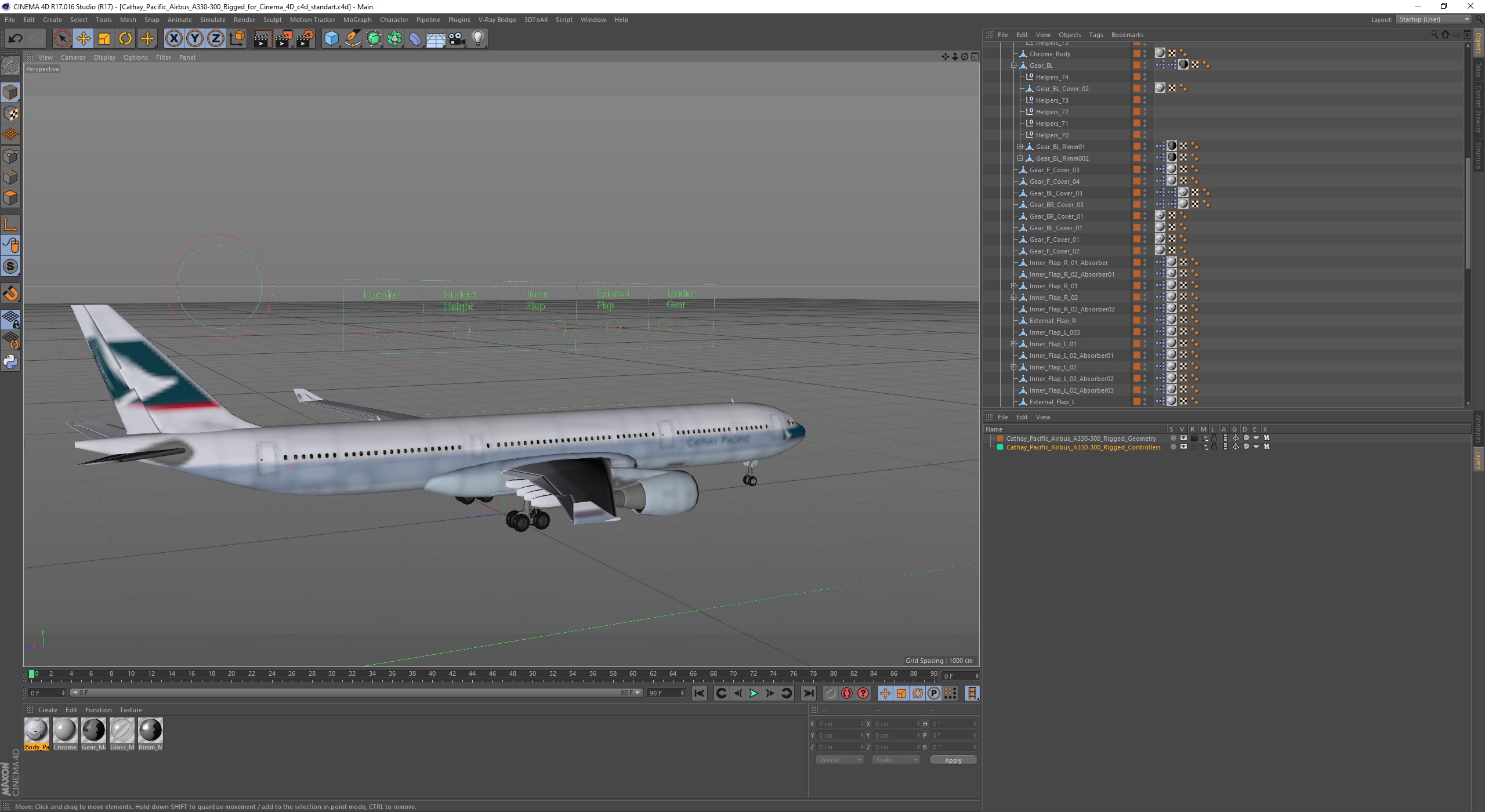 3D Cathay Pacific Airbus A330-300 Rigged for Cinema 4D