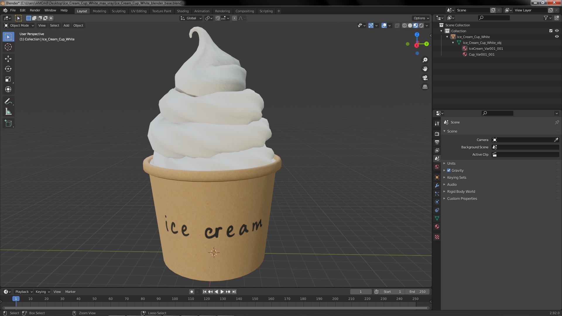 Ice Cream Cup White 3D model