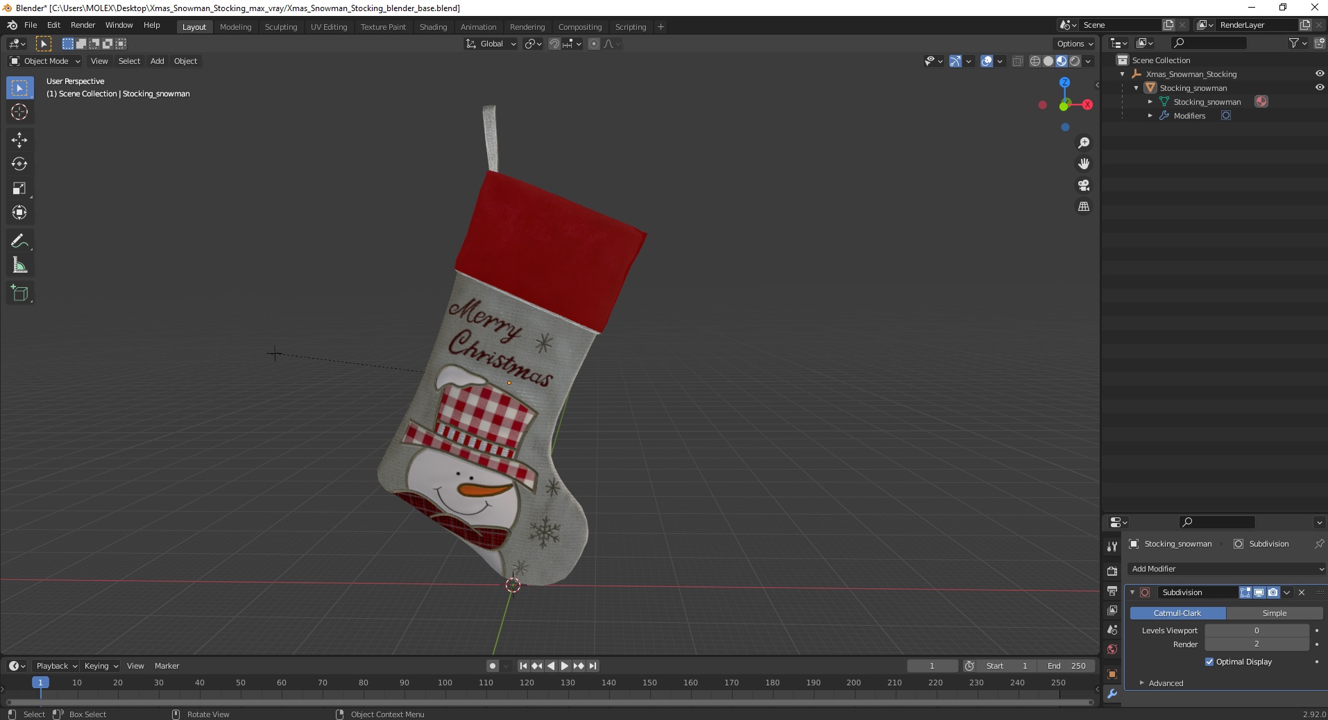 3D Xmas Snowman Stocking