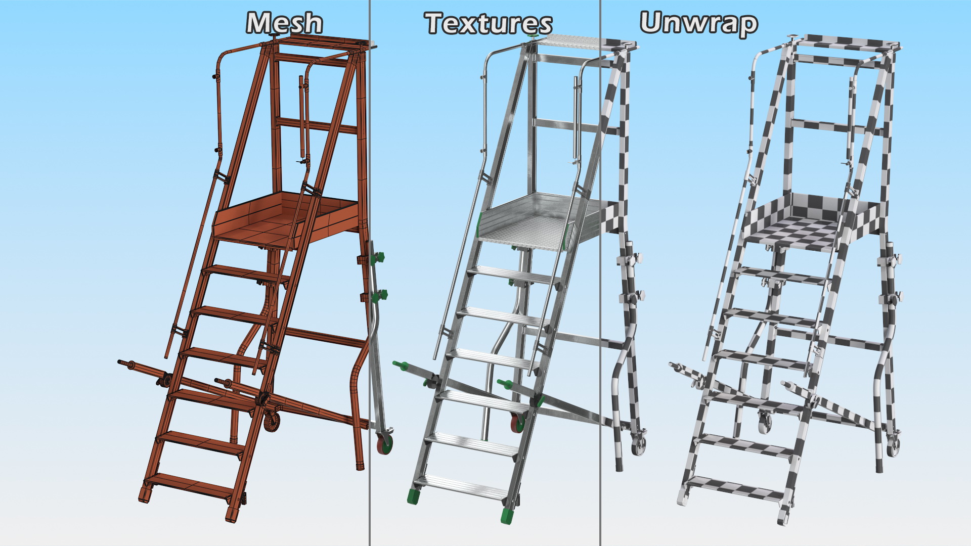 Folding Platform Ladder with Narrow Undercarriage 3D model