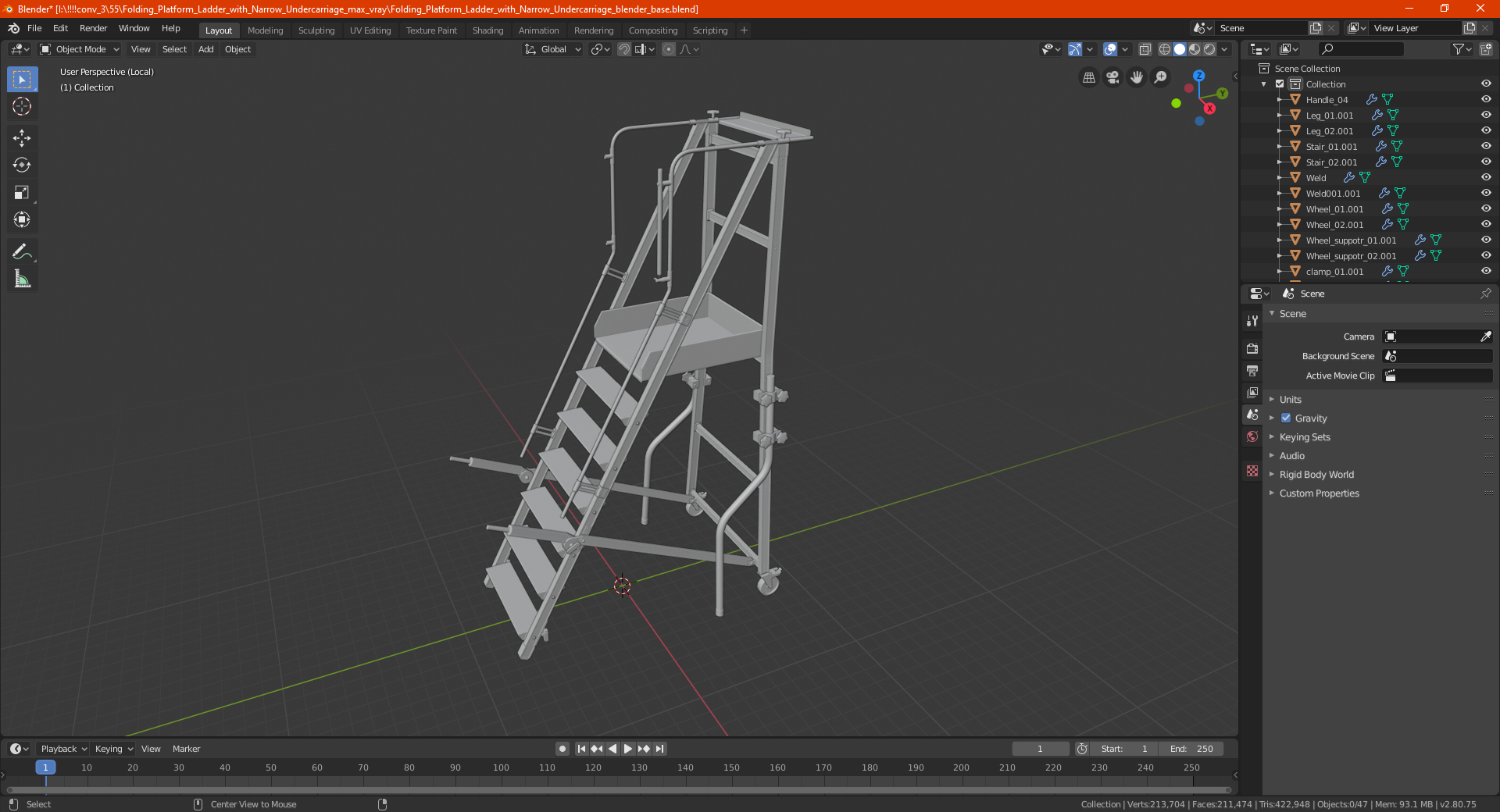 Folding Platform Ladder with Narrow Undercarriage 3D model