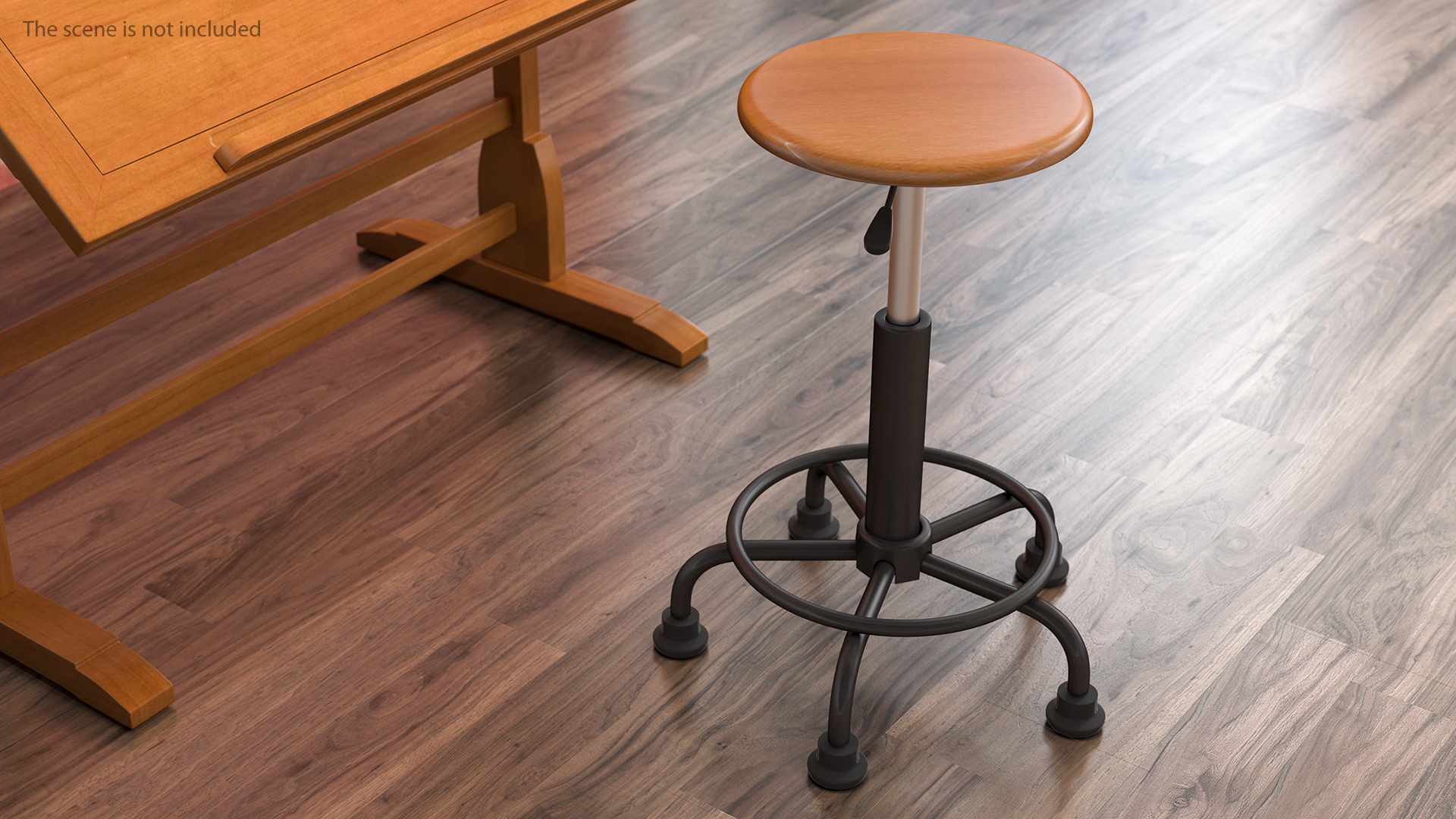 3D model Retro Wood and Metal Drafting Stool