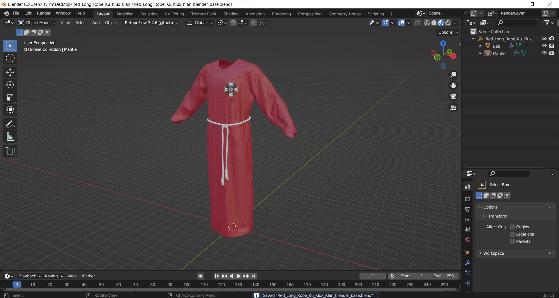 3D Red Long Robe Ku Klux Klan