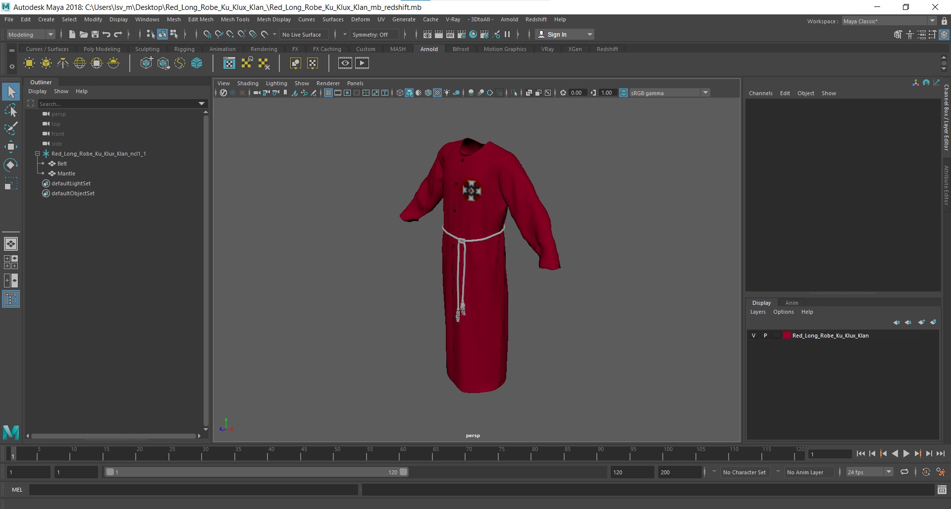 3D Red Long Robe Ku Klux Klan