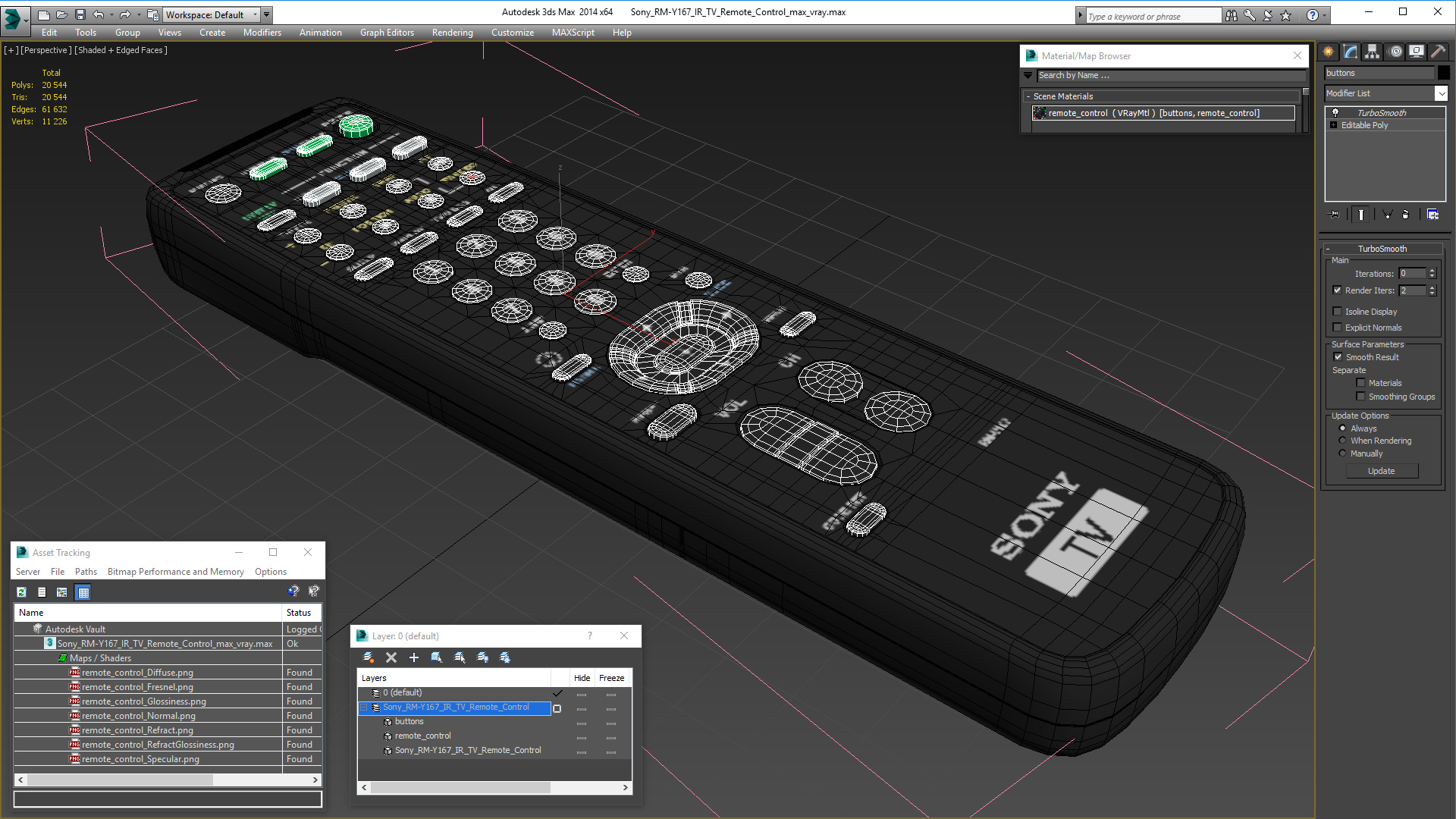 3D Sony RM-Y167 IR TV Remote Control model