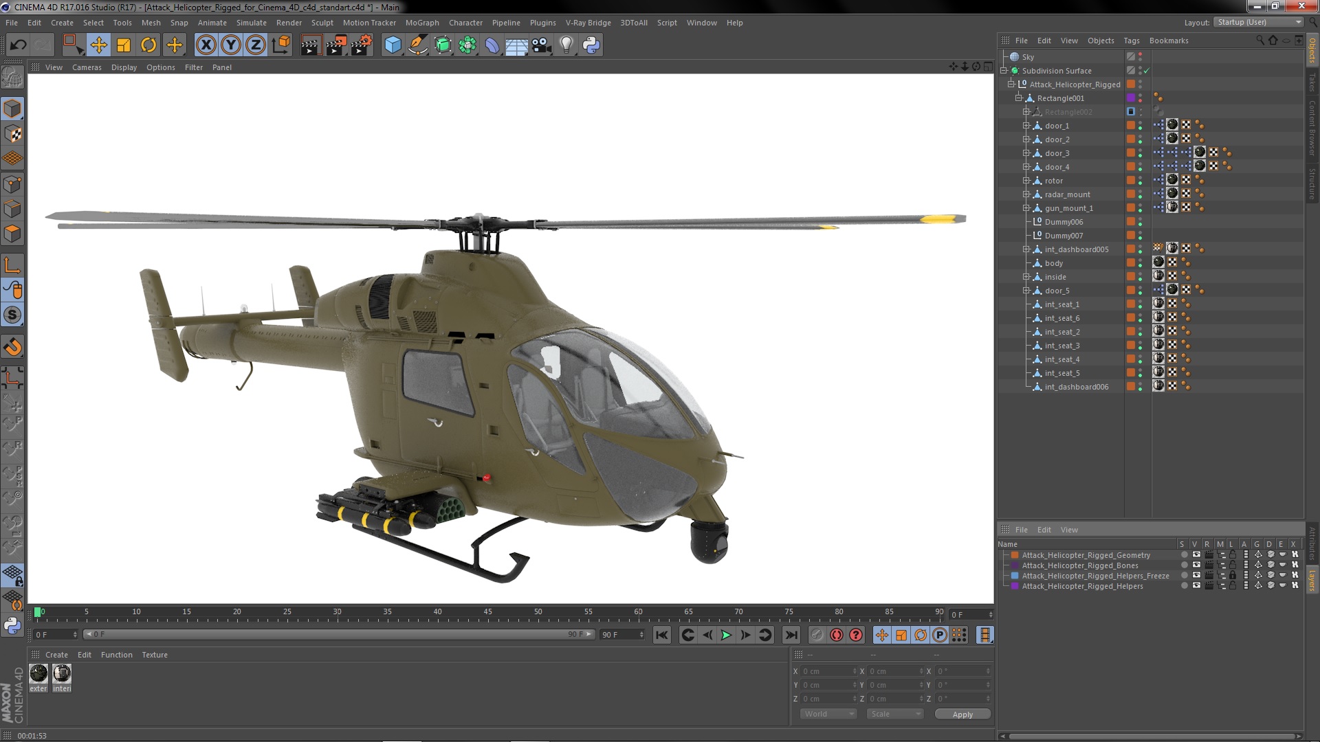 3D Attack Helicopter Rigged for Cinema 4D model