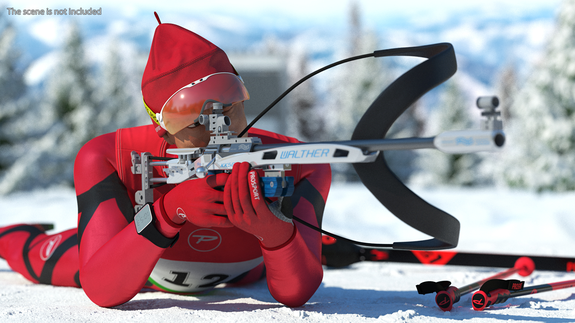 3D Biathlete Fully Equipped Rigged