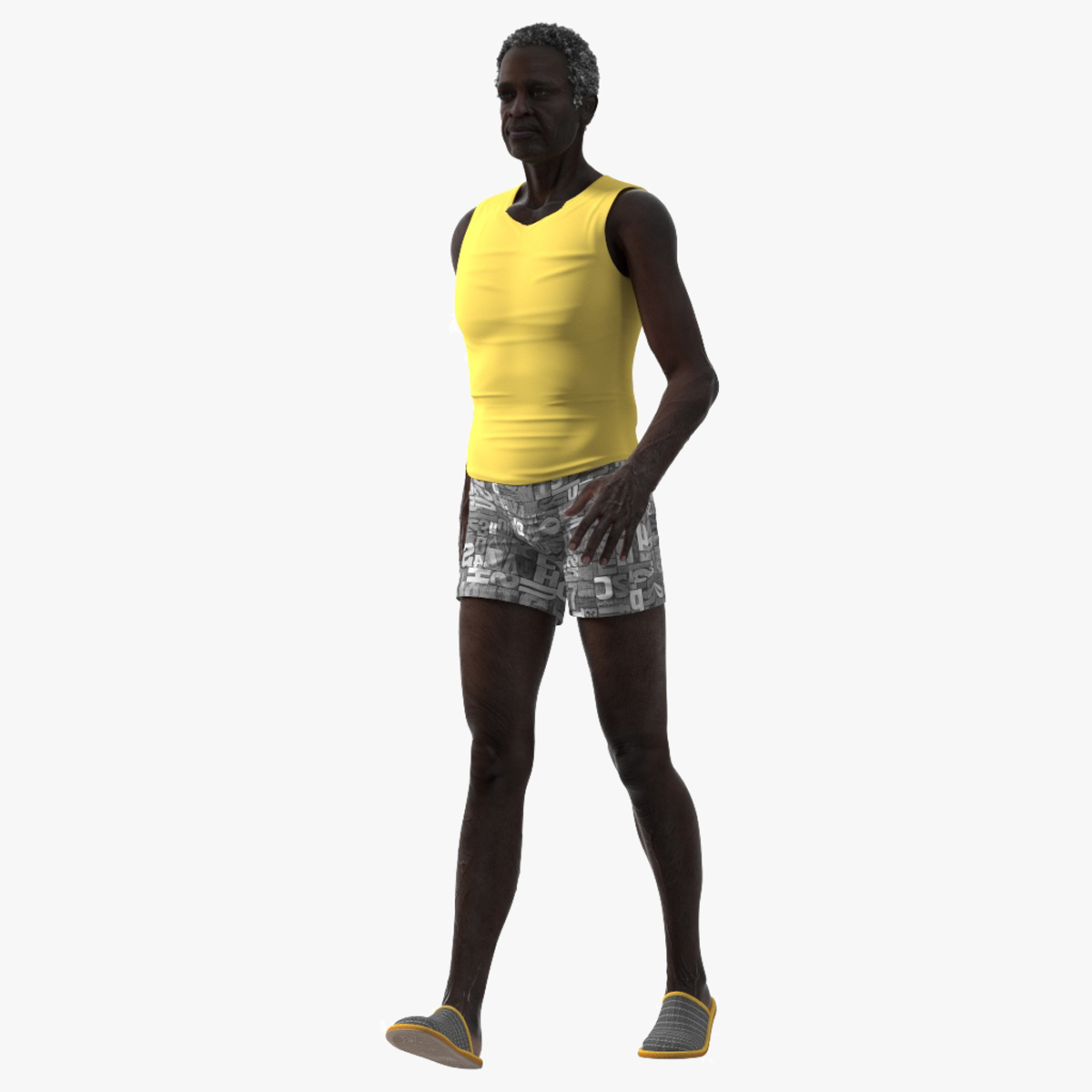 3D Afro American Grandpa Wearing Pajamas Rigged for Cinema 4D model