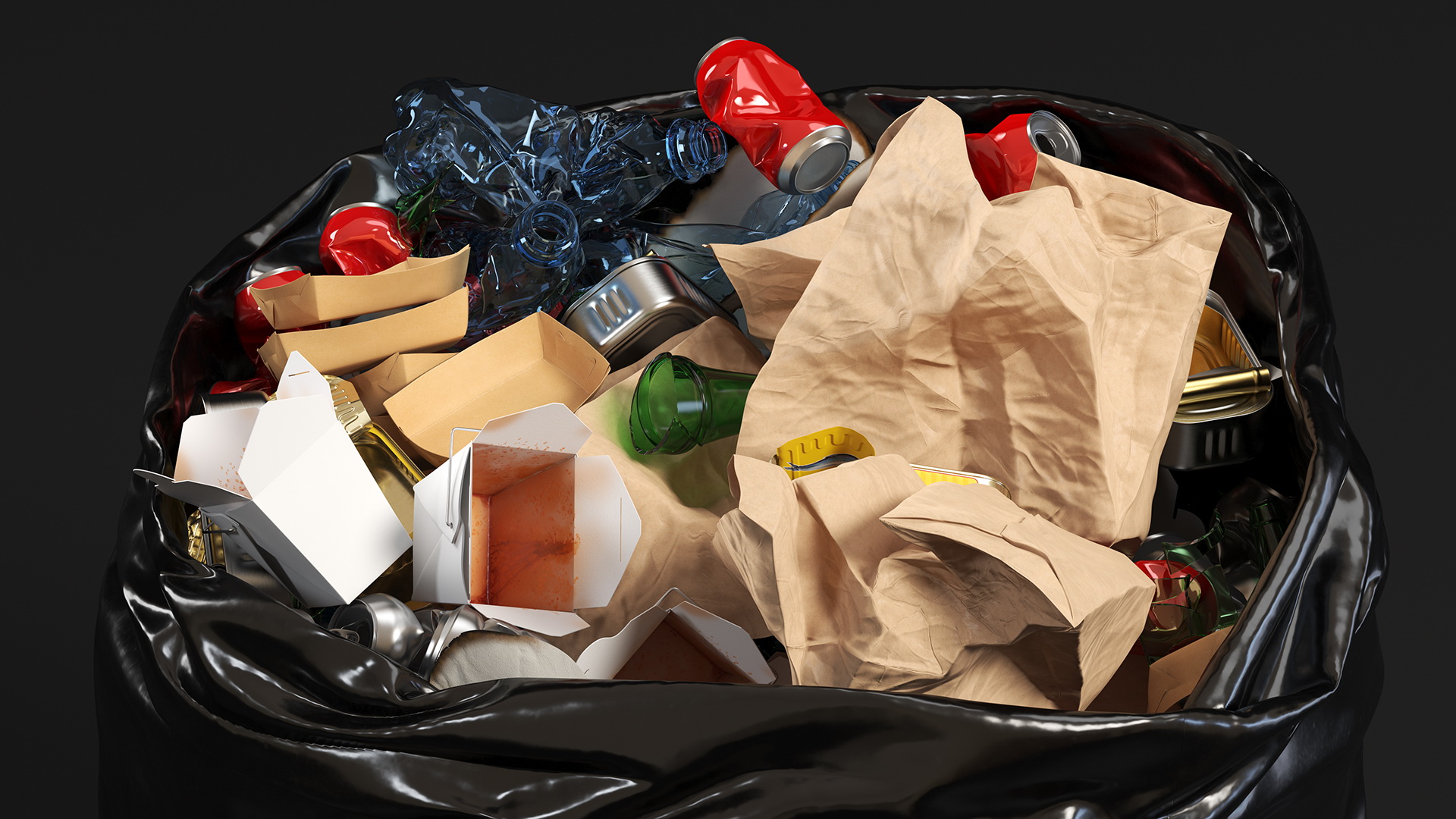 3D model Full Trash Bag Black