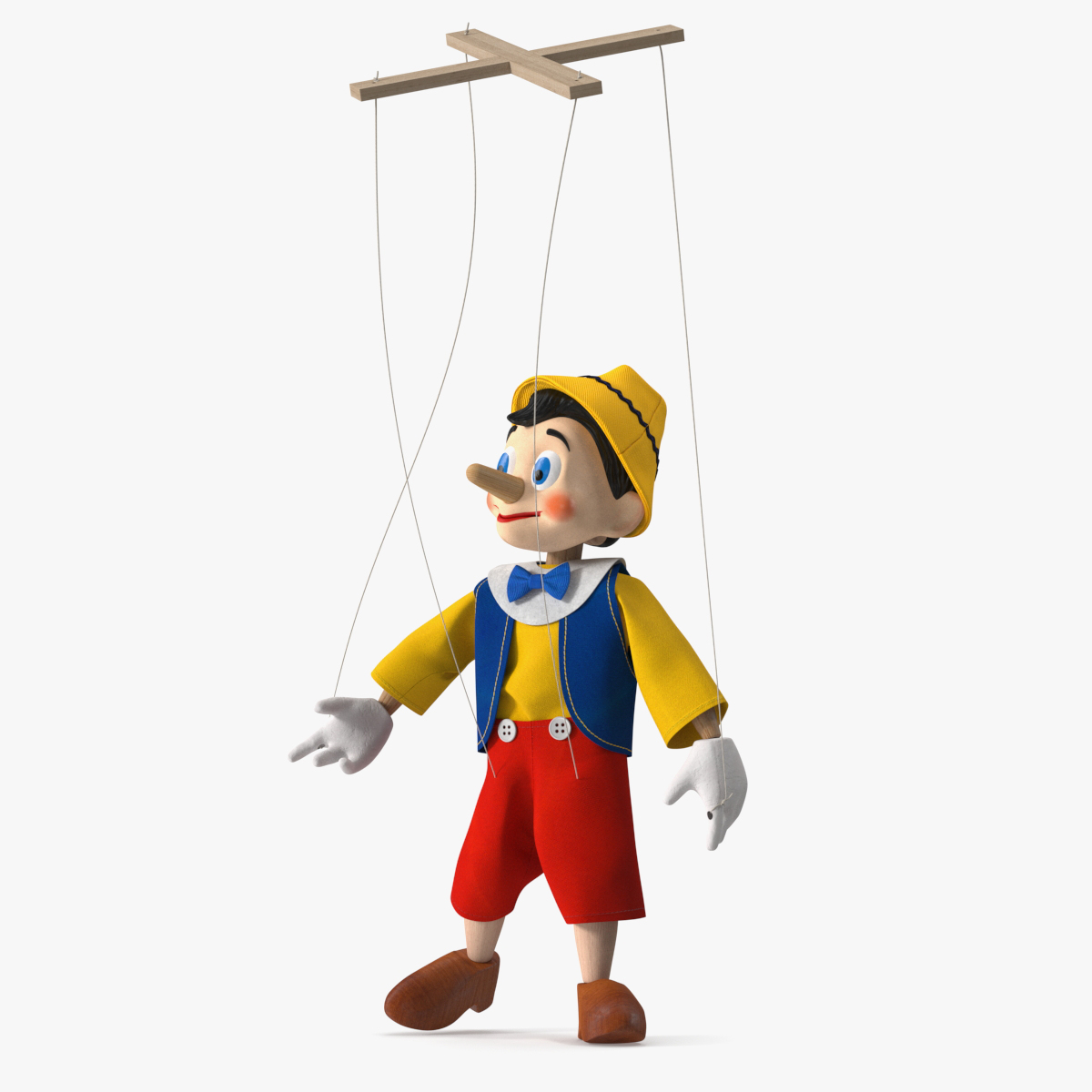 3D model Pinnochio Wooden Marionette Figure Rigged for Cinema 4D