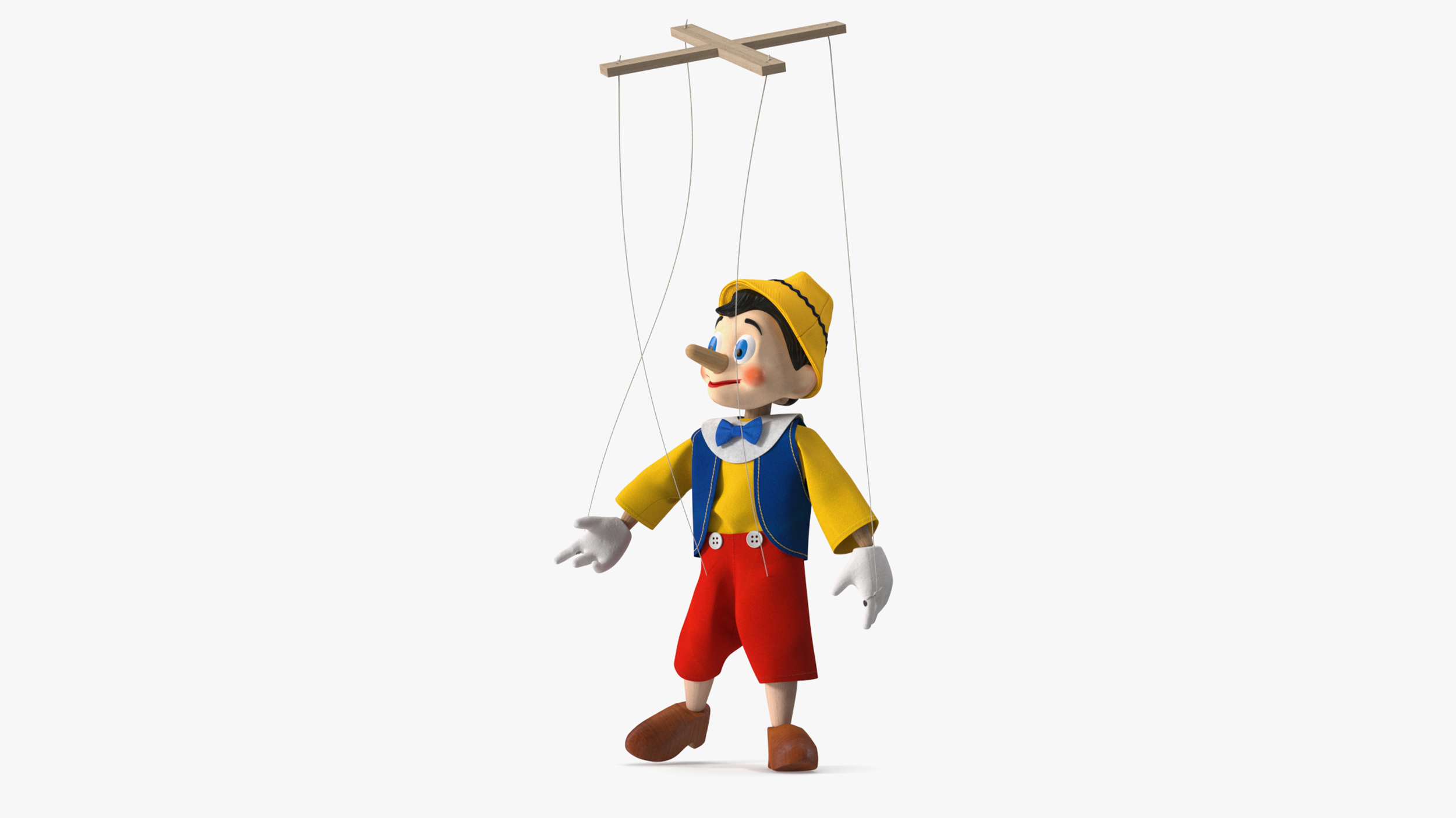 3D model Pinnochio Wooden Marionette Figure Rigged for Cinema 4D