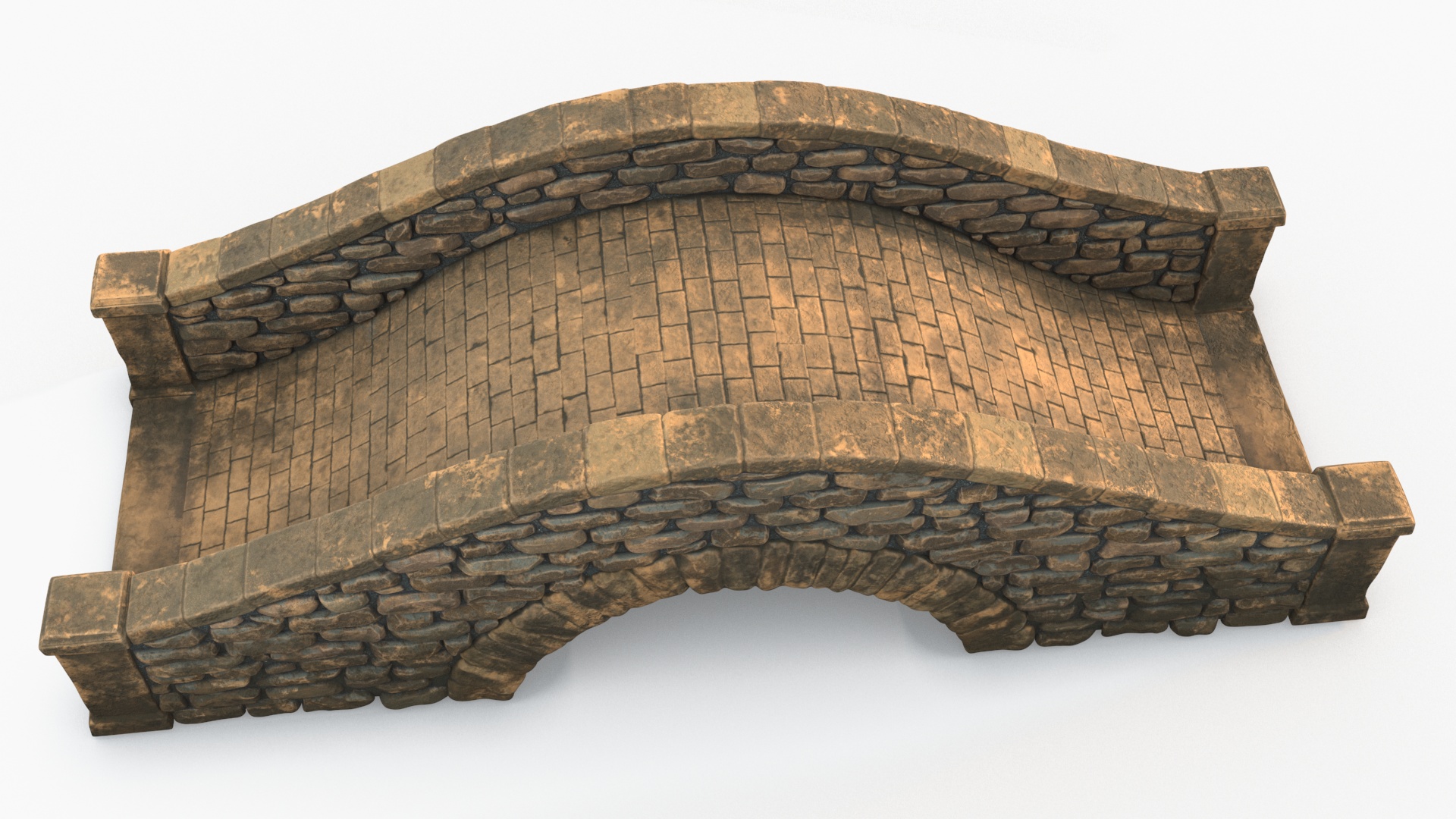 Small Stone Arch Bridge Brown 3D model