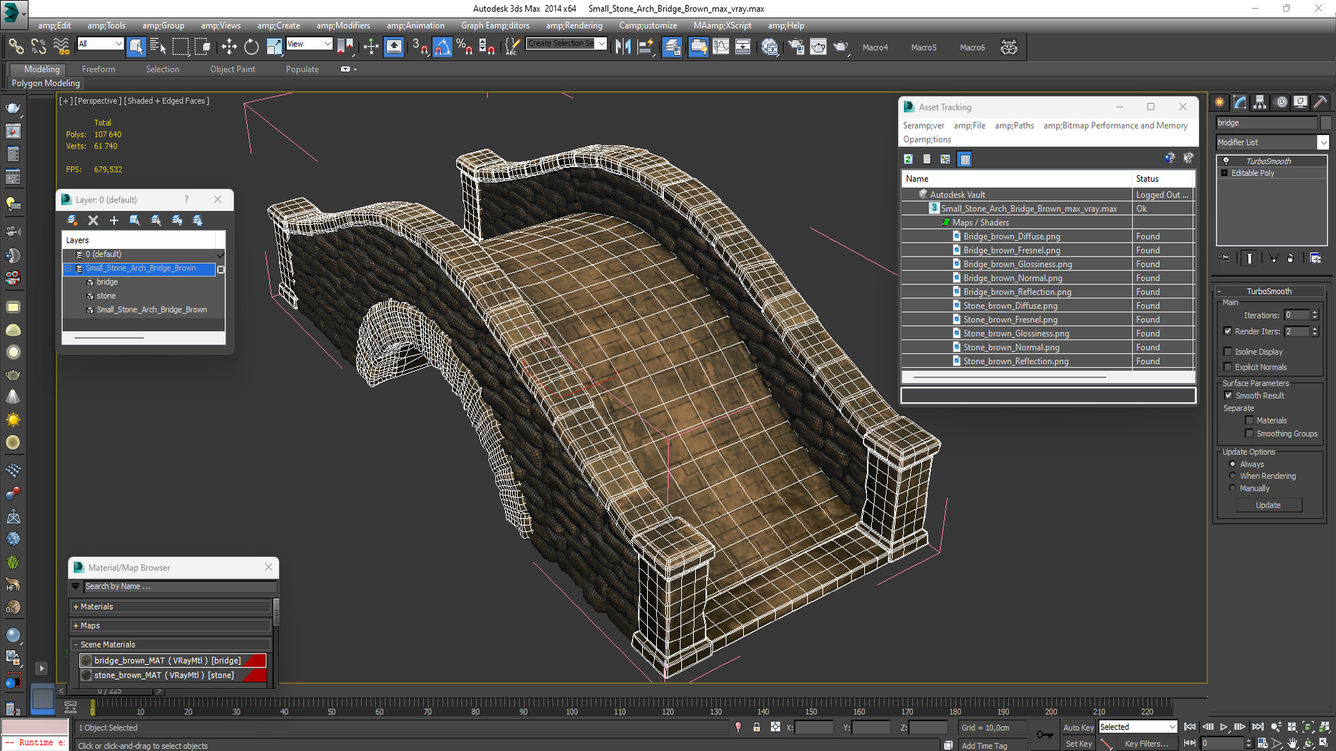 Small Stone Arch Bridge Brown 3D model