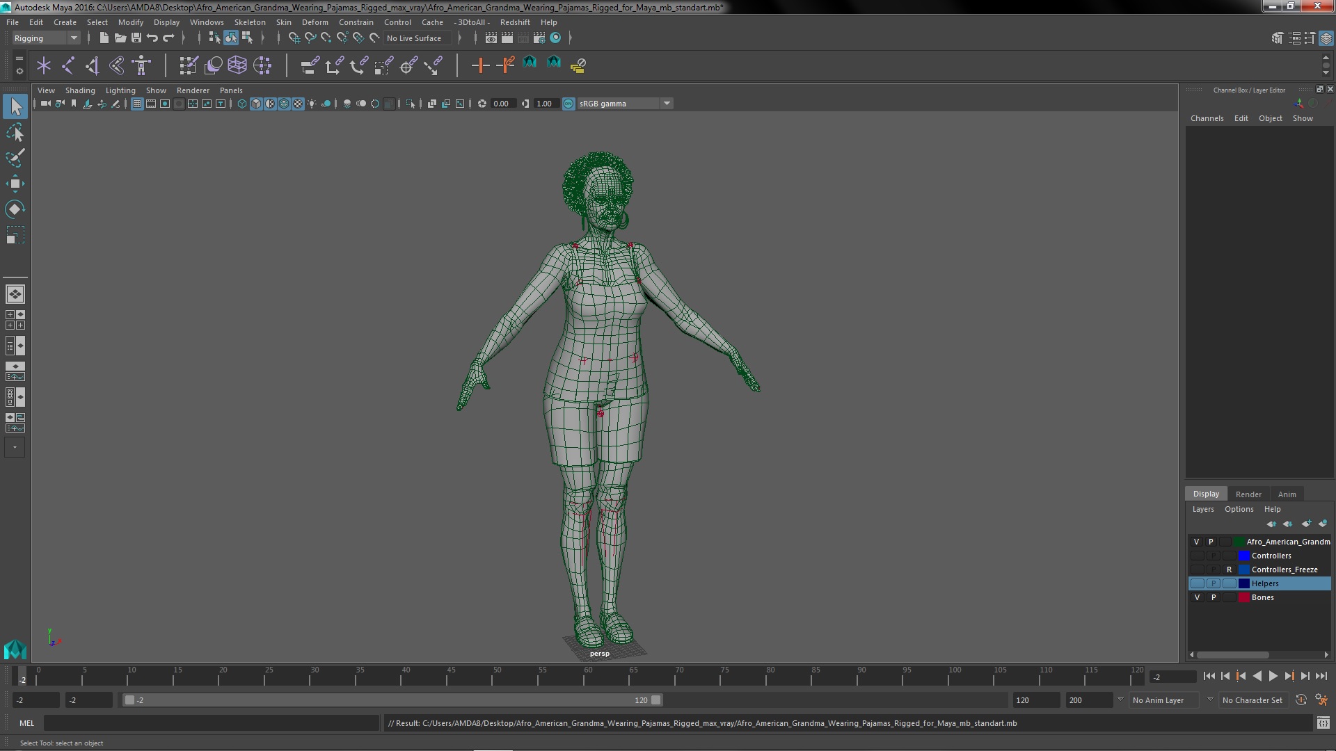 3D Afro American Grandma Wearing Pajamas Rigged for Maya model