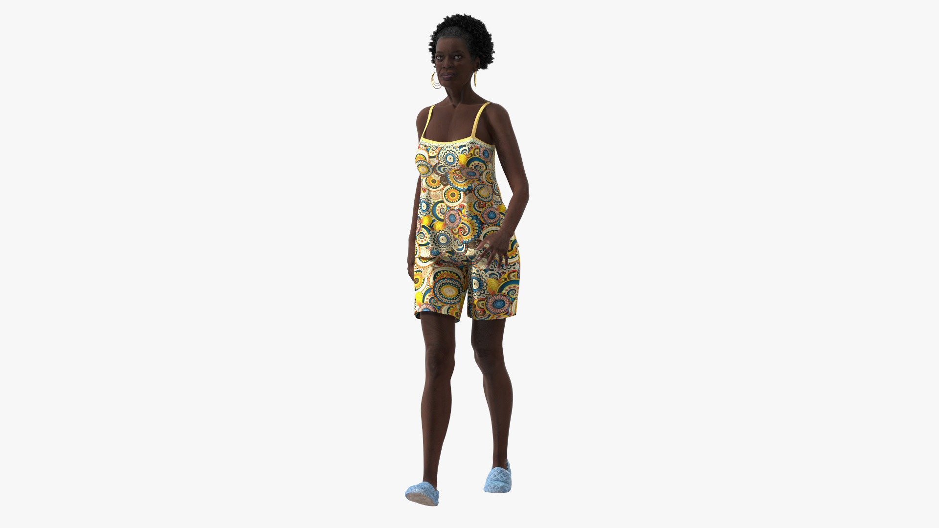 3D Afro American Grandma Wearing Pajamas Rigged for Maya model