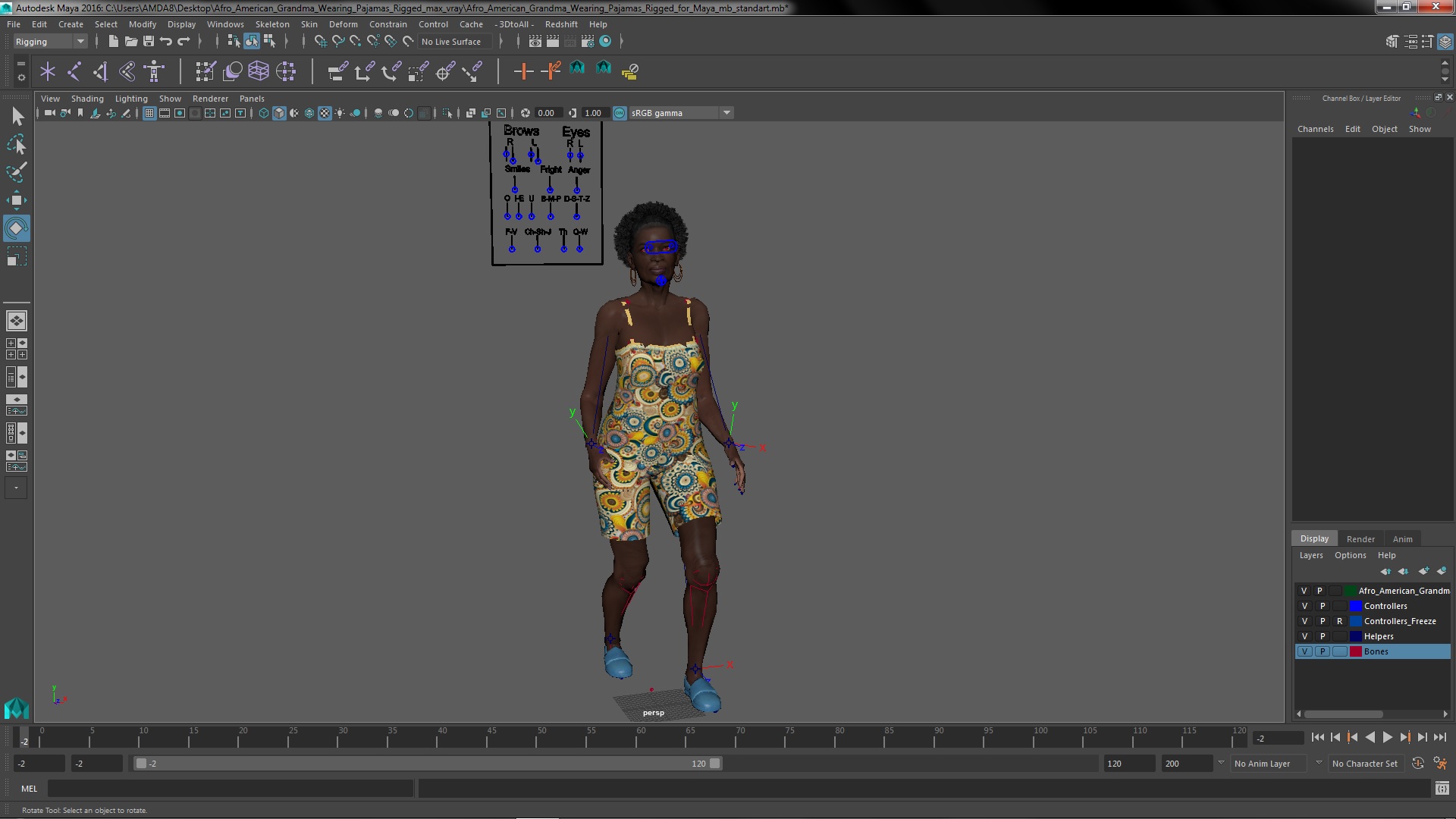 3D Afro American Grandma Wearing Pajamas Rigged for Maya model