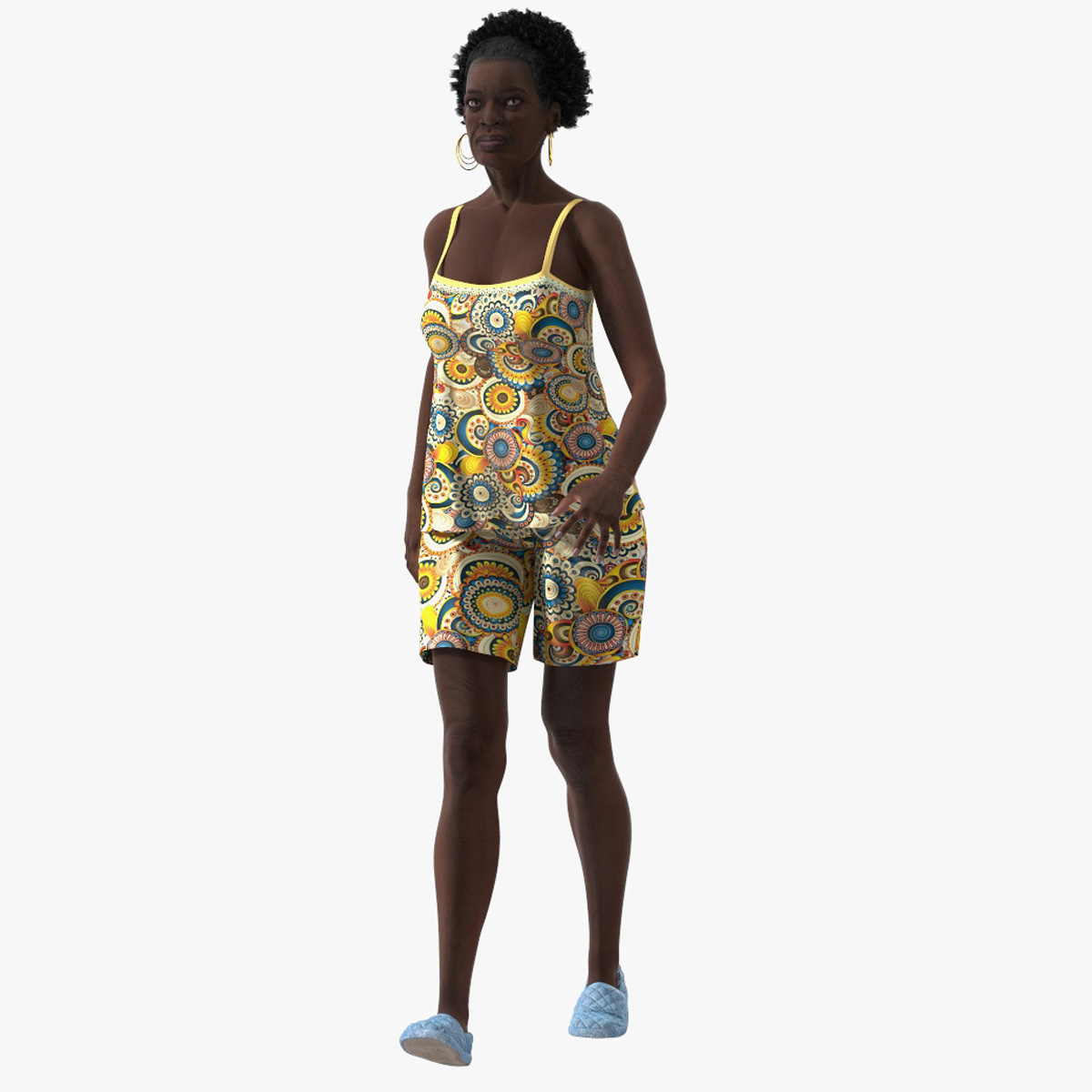 3D Afro American Grandma Wearing Pajamas Rigged for Maya model