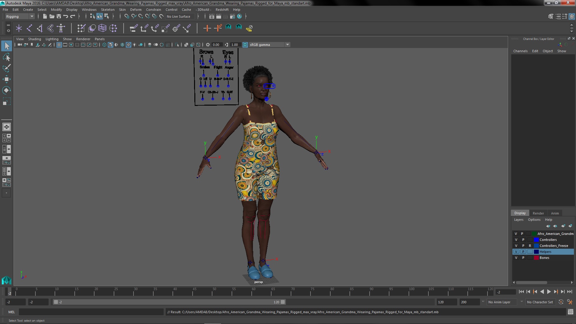 3D Afro American Grandma Wearing Pajamas Rigged for Maya model