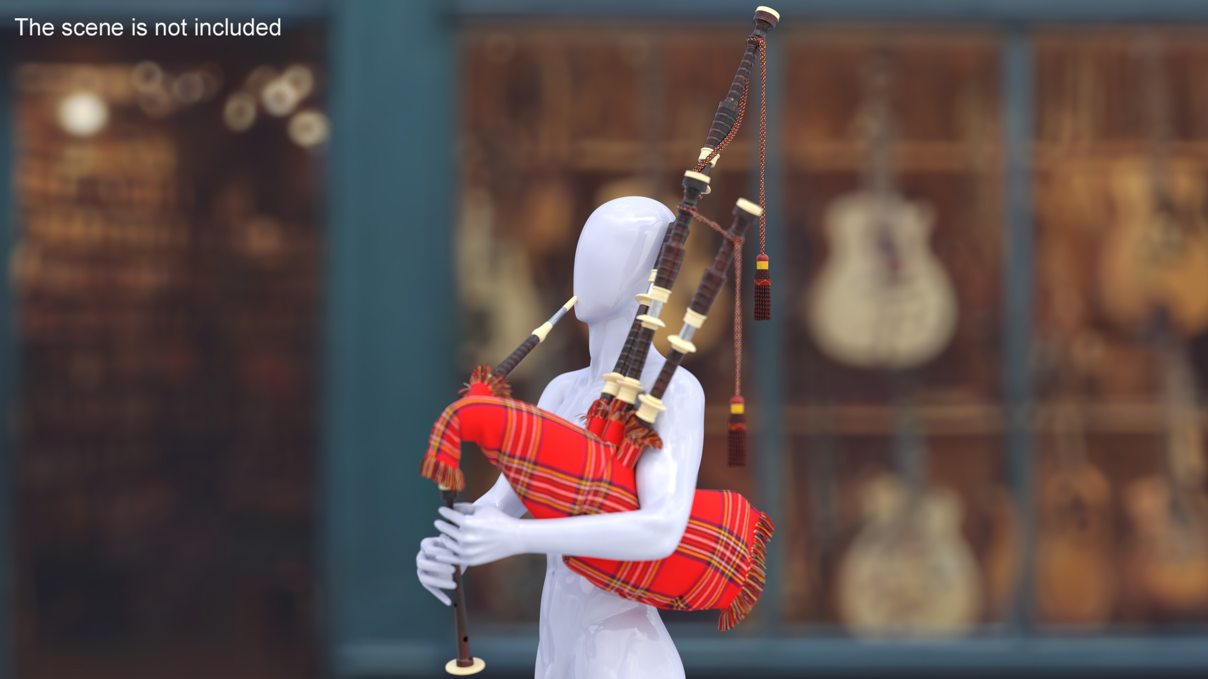 3D Mannequin with Scottish Red Bagpipes