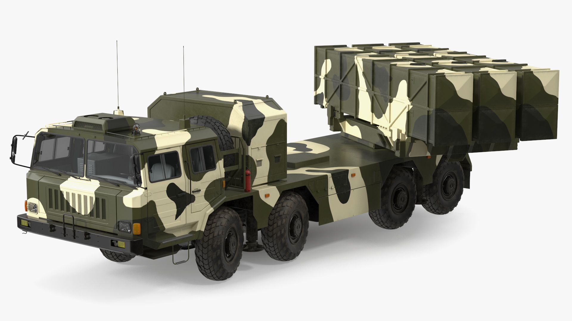 3D Chinese MLRS WS-2D Green Camouflage Rigged for Cinema 4D