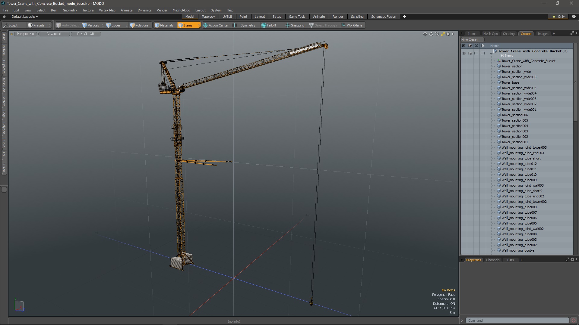 Tower Crane with Concrete Bucket 3D