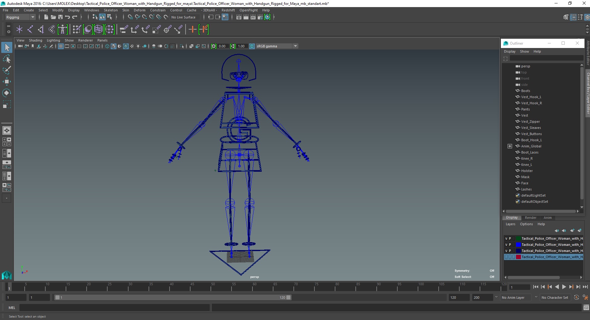 3D Tactical Police Officer Woman with Handgun Rigged for Maya model